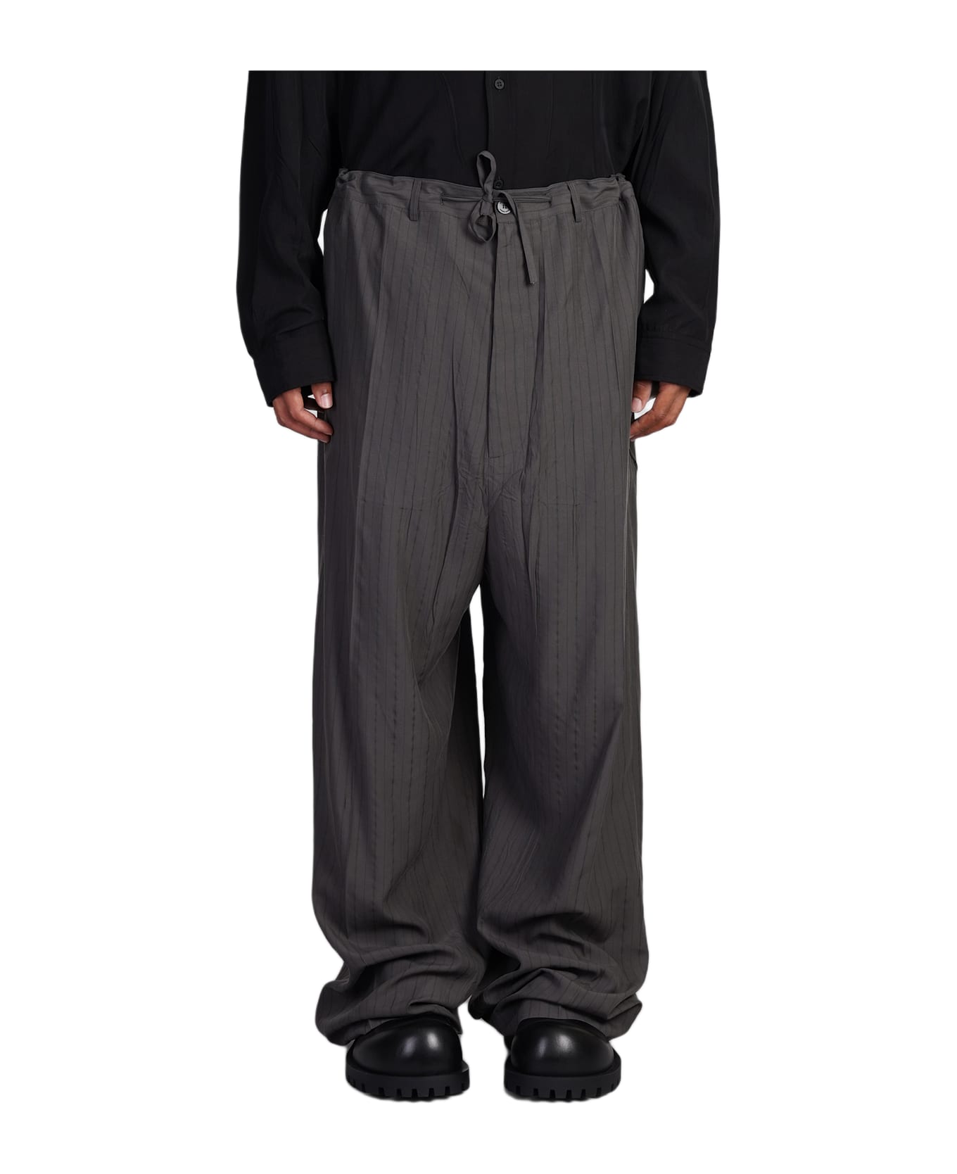 Balenciaga Pants In Green Wool And Polyester - GREYGREEN ボトムス