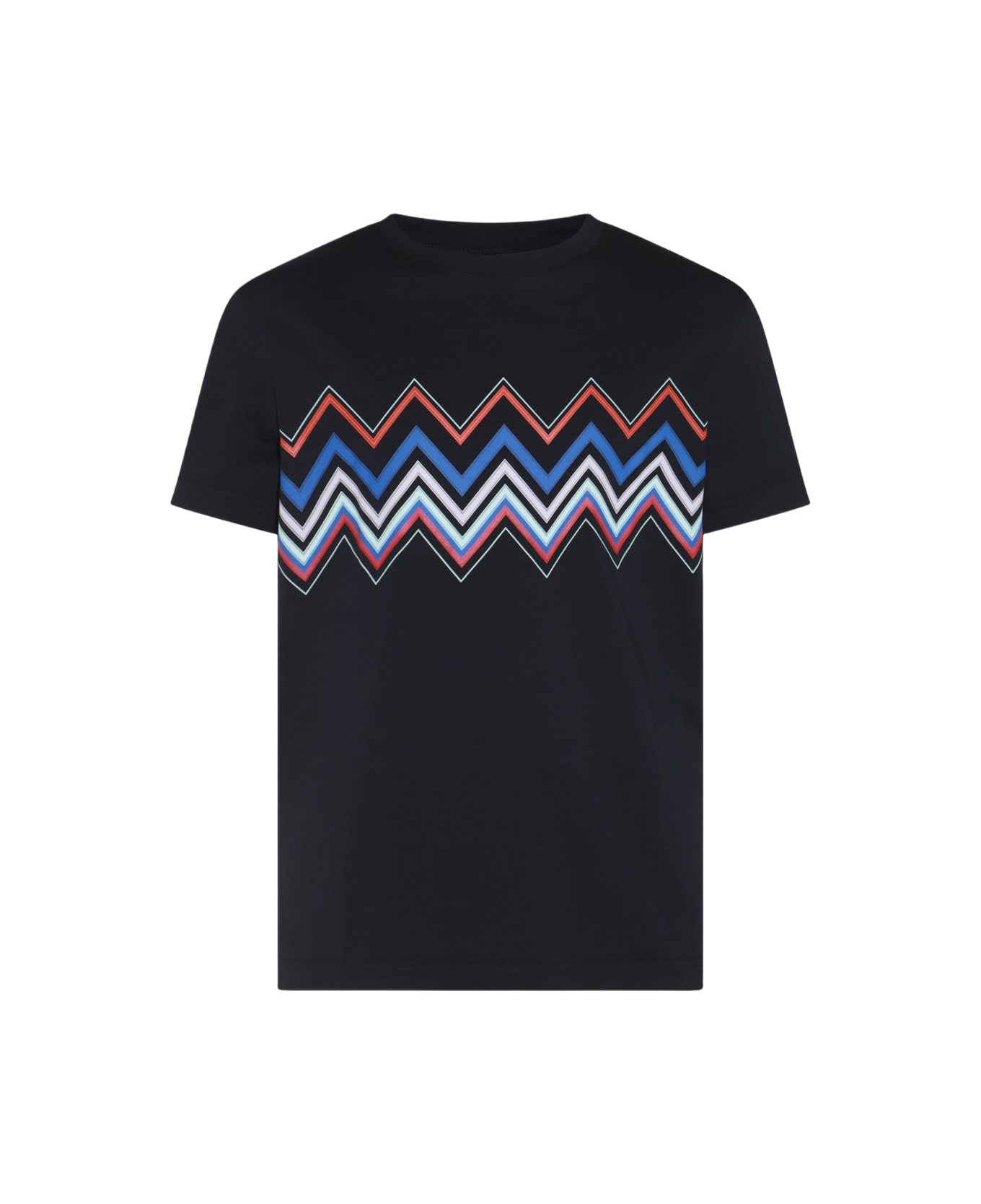Missoni Blue Multicolor Cotton T-shirt - NAVY BASE WITH RED BLUE