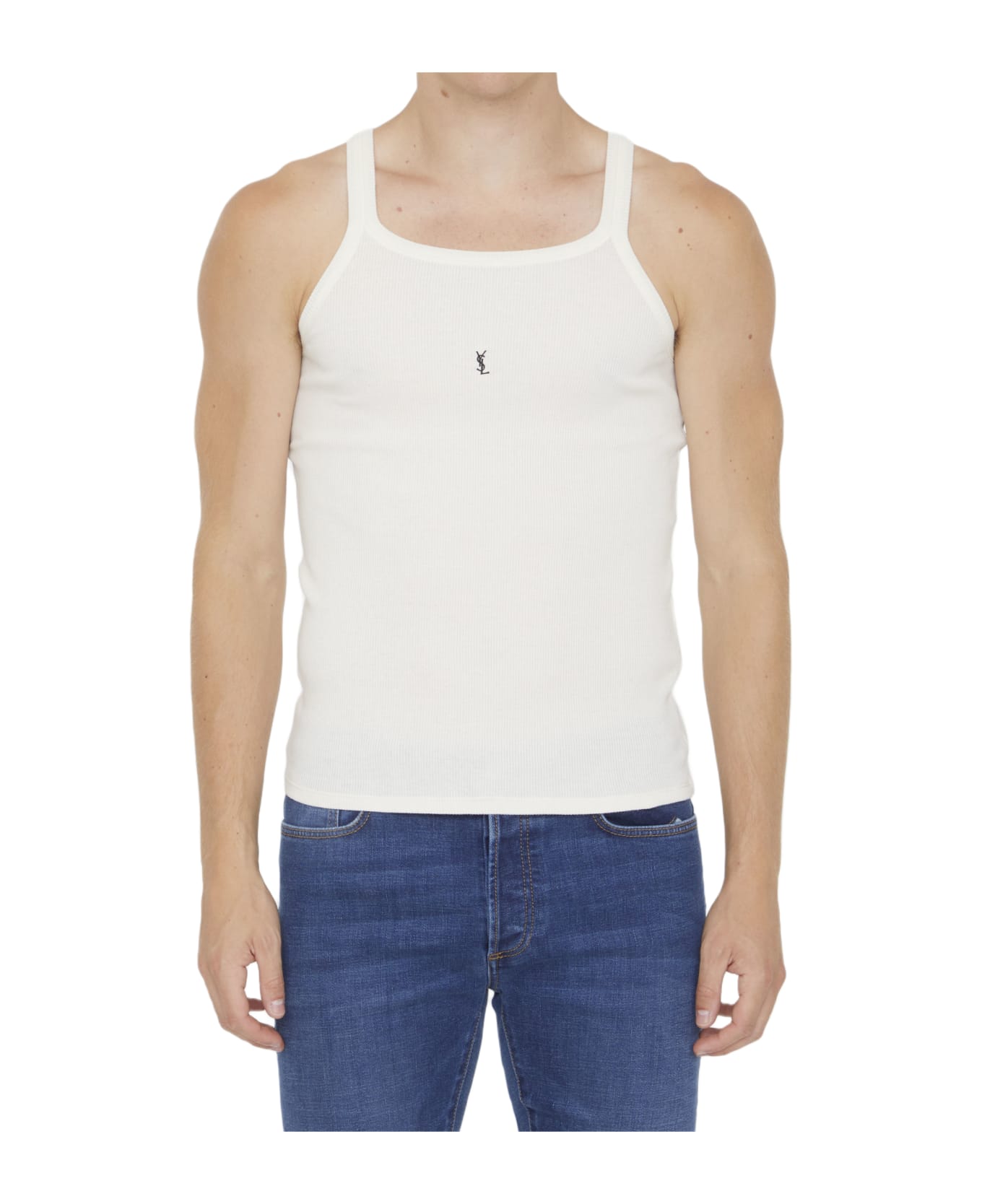 Saint Laurent Embroidered Tank Top - Naturel Noir