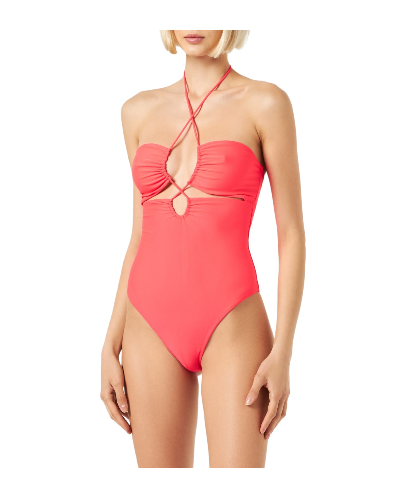 MC2 Saint Barth Fluo Red Cutout One Piece Swimsuit - FLUO