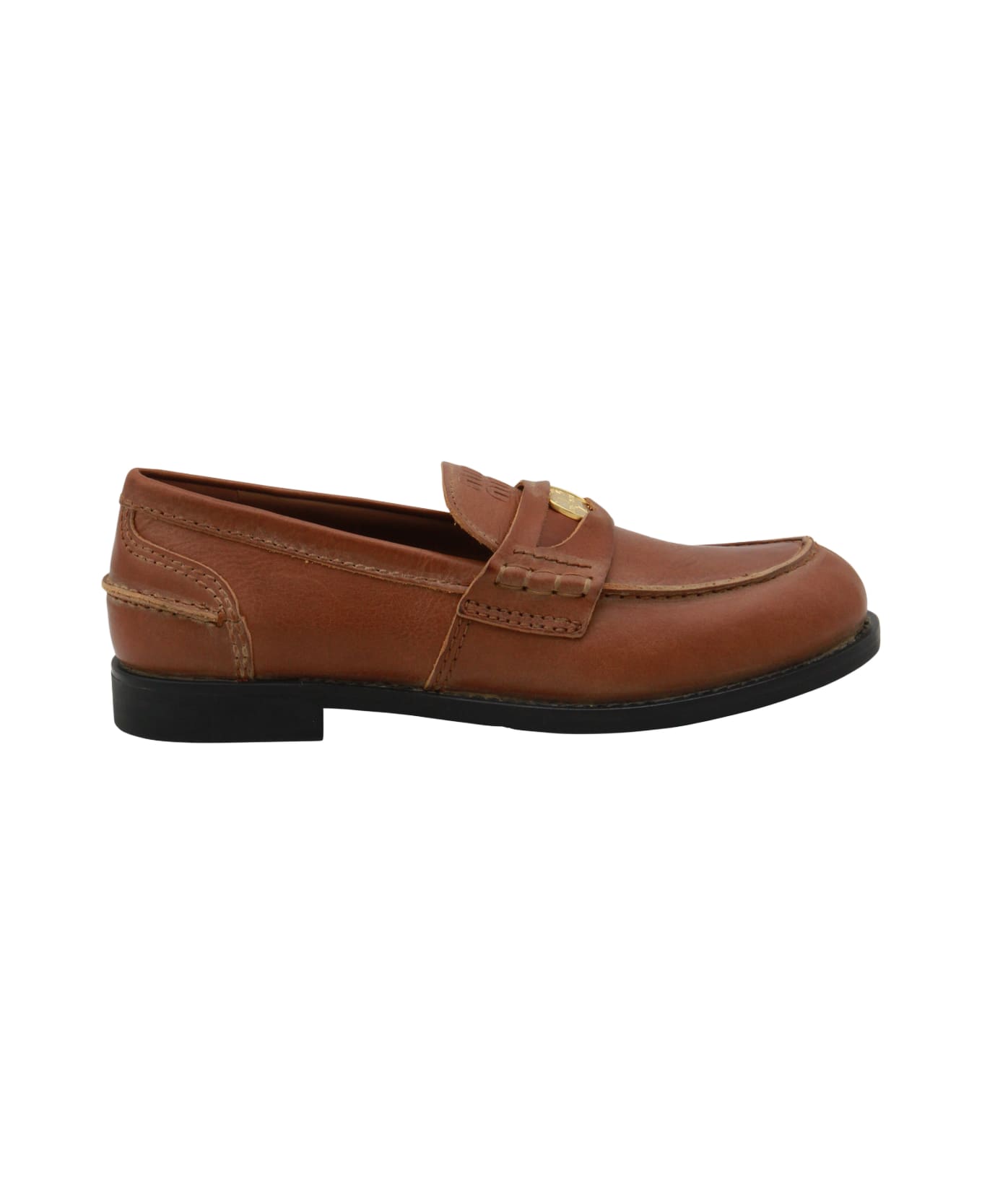 Miu Miu Brown Leather Loafers - Brown