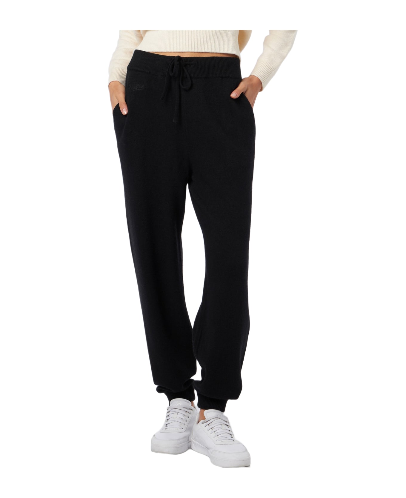 MC2 Saint Barth Woman Knitted Black Jogger Pants - BLACK