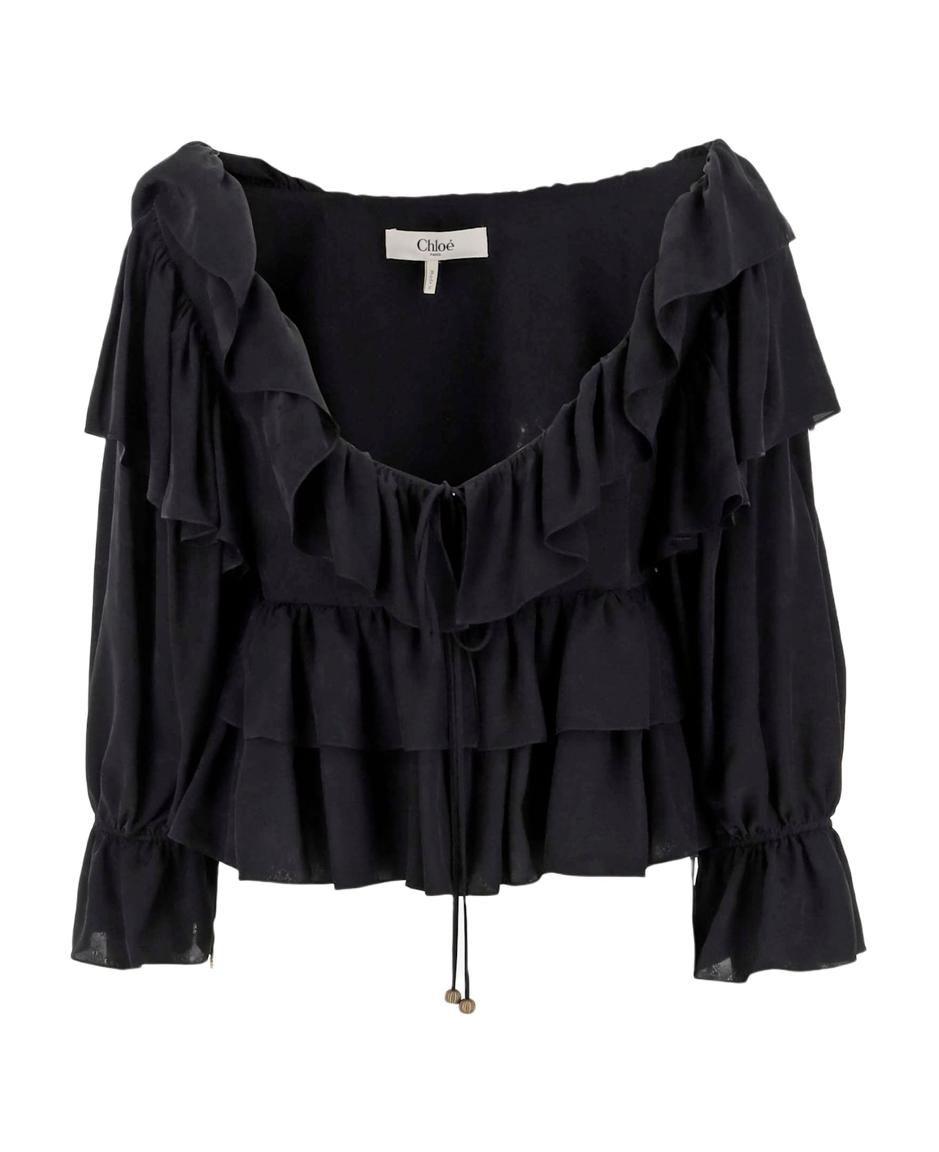 Chloé Floral Viscose Ruffle Top - Black