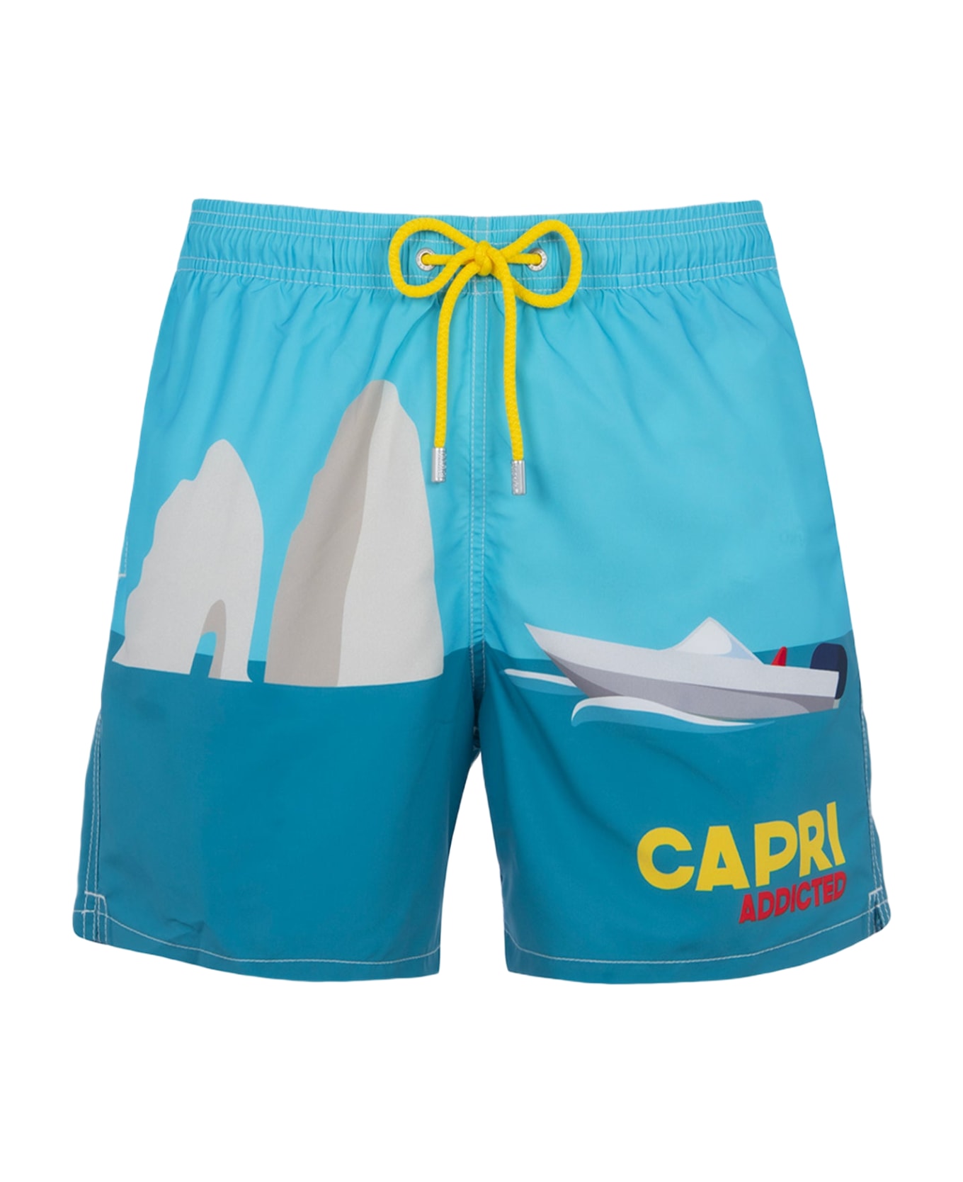 MC2 Saint Barth Man Mid-length Gustavia Swim-shorts With Capri Placed Print - GREEN