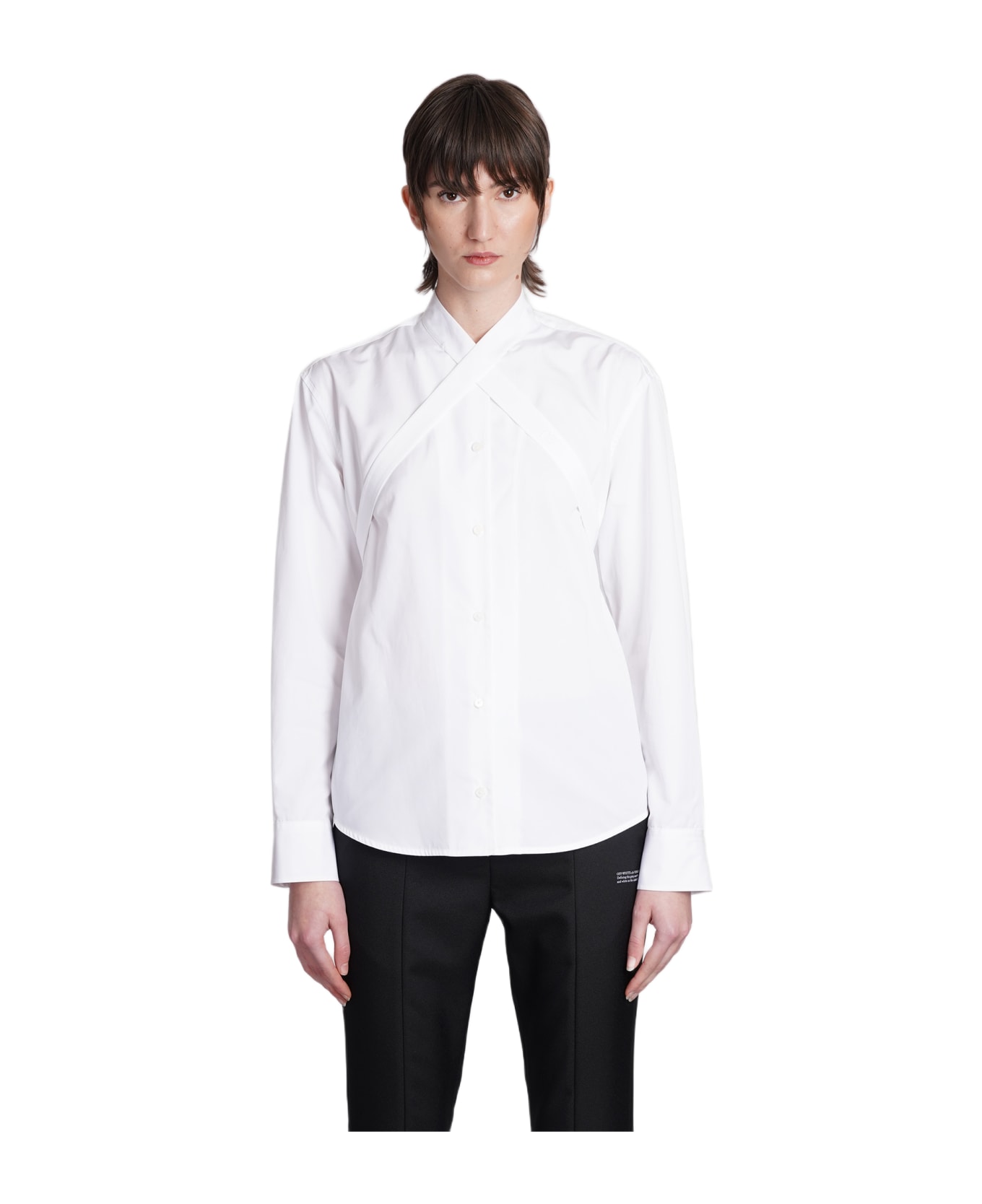Off-White Cross-collar Curved Hem Shirt - white シャツ