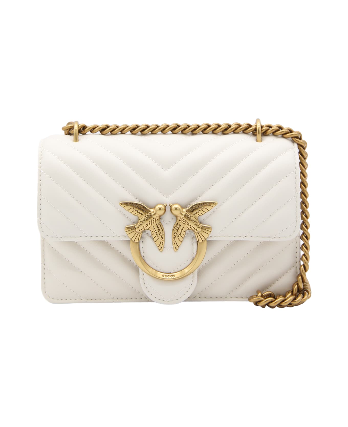 Pinko Ivory Leather Love Mini Icon Simply Shoulder Bag - White