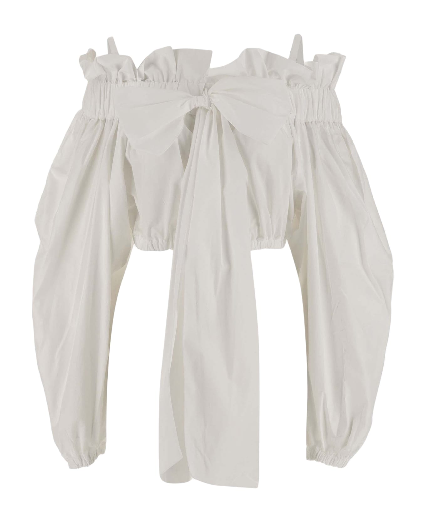 Patou Cotton Crop Top With Bow - Bianco