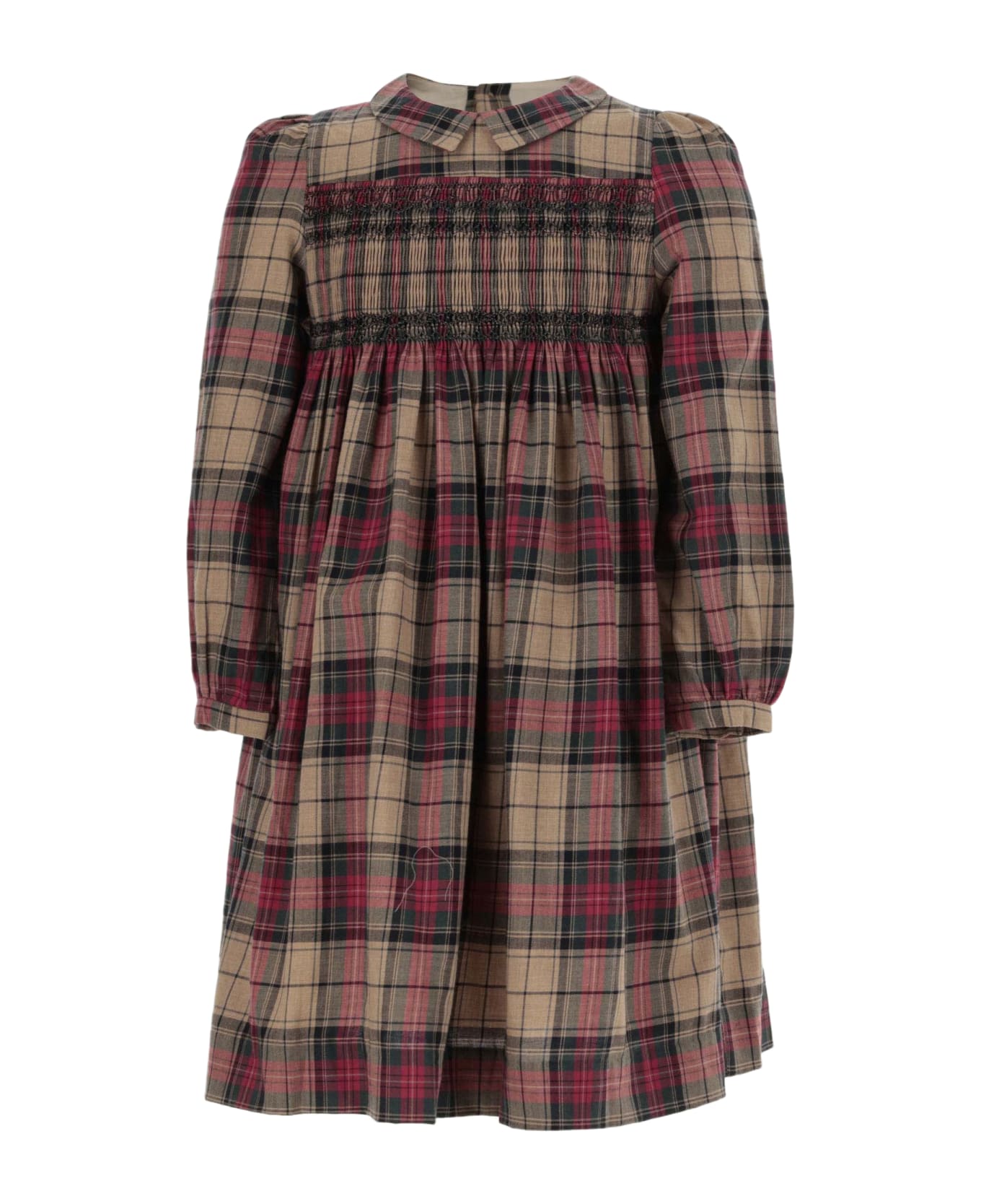 Bonpoint Cotton Dress With Check Pattern - BEIGE ワンピース＆ドレス