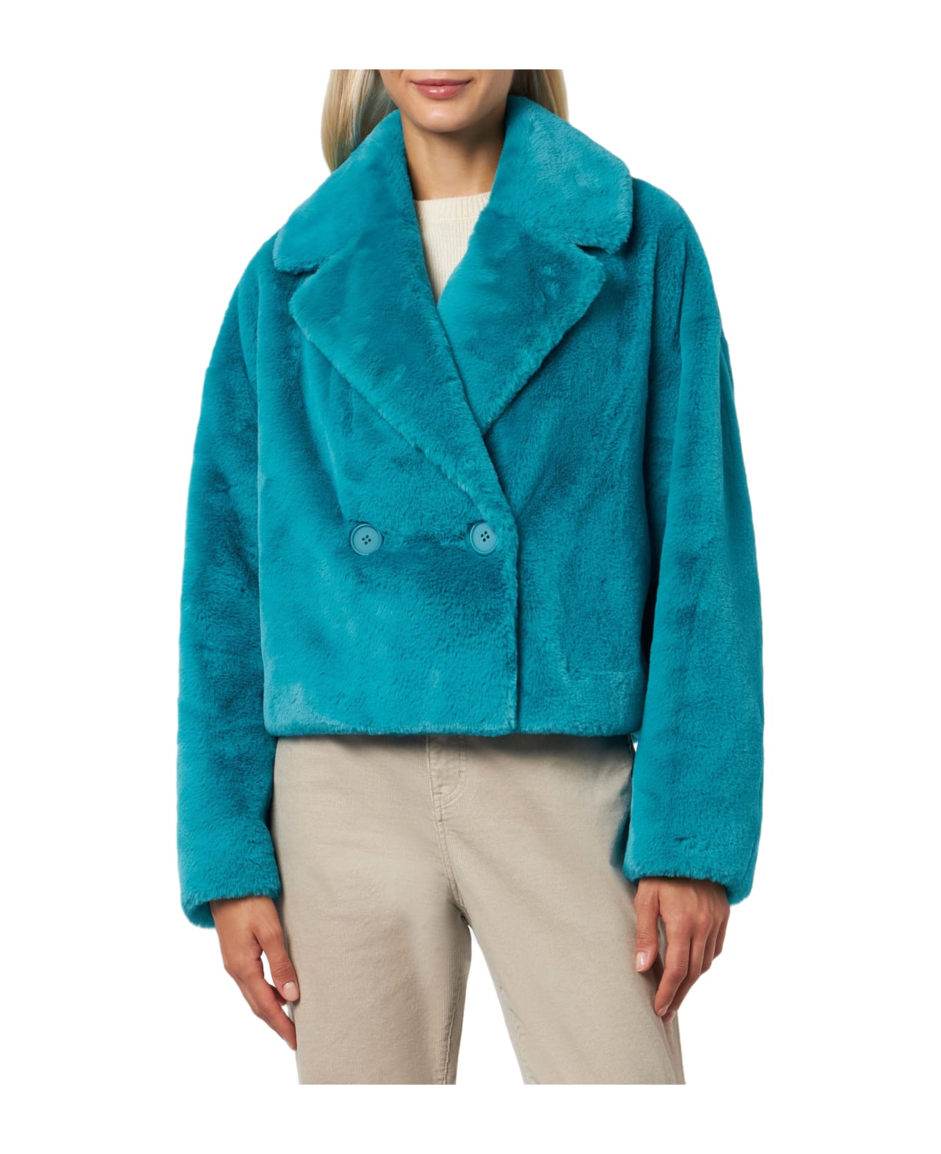 MC2 Saint Barth Woman Furry Short Teal Jacket - BLUE
