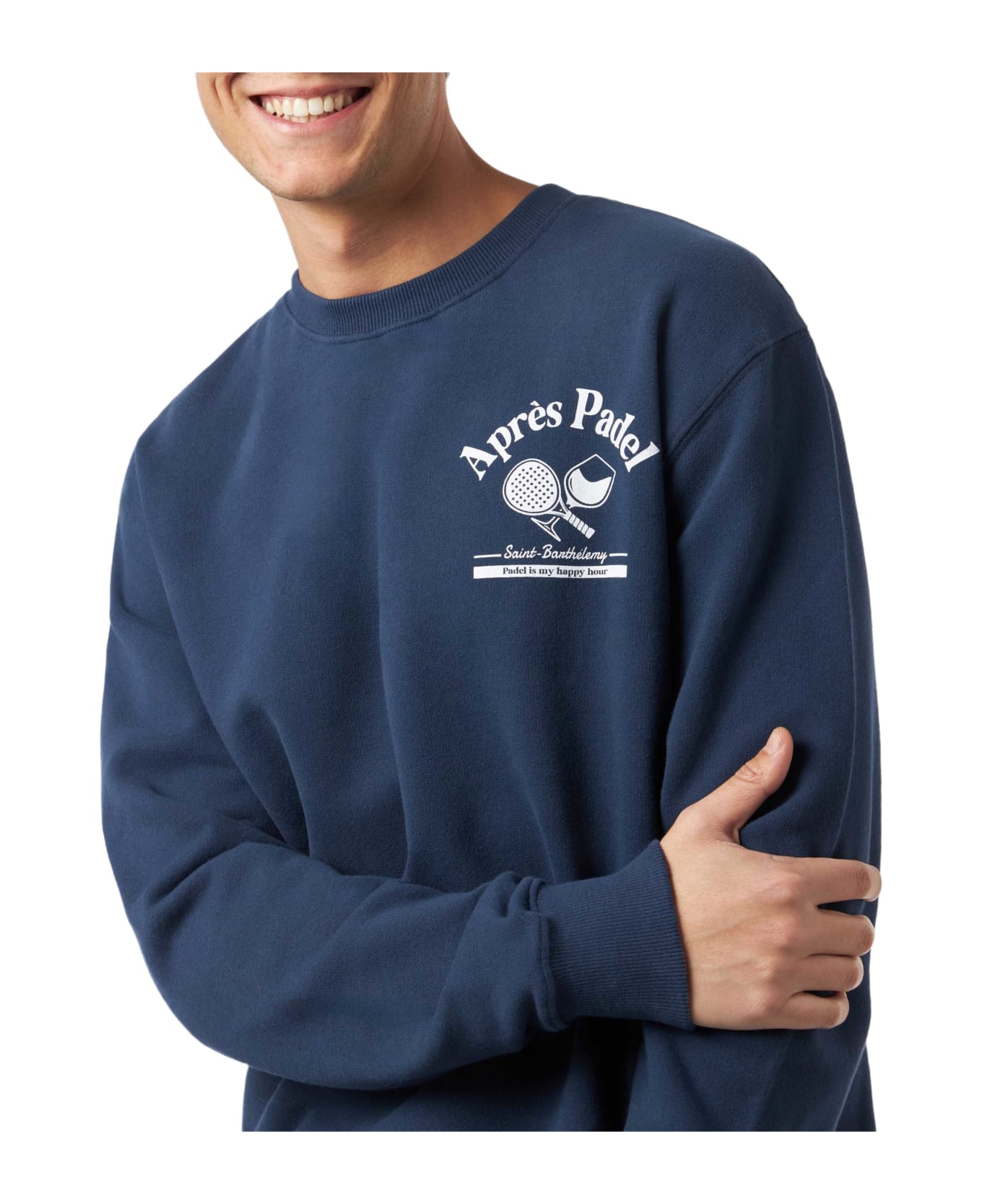 MC2 Saint Barth Man Crewneck Blue Sweatshirt With Après Padel Print - BLUE
