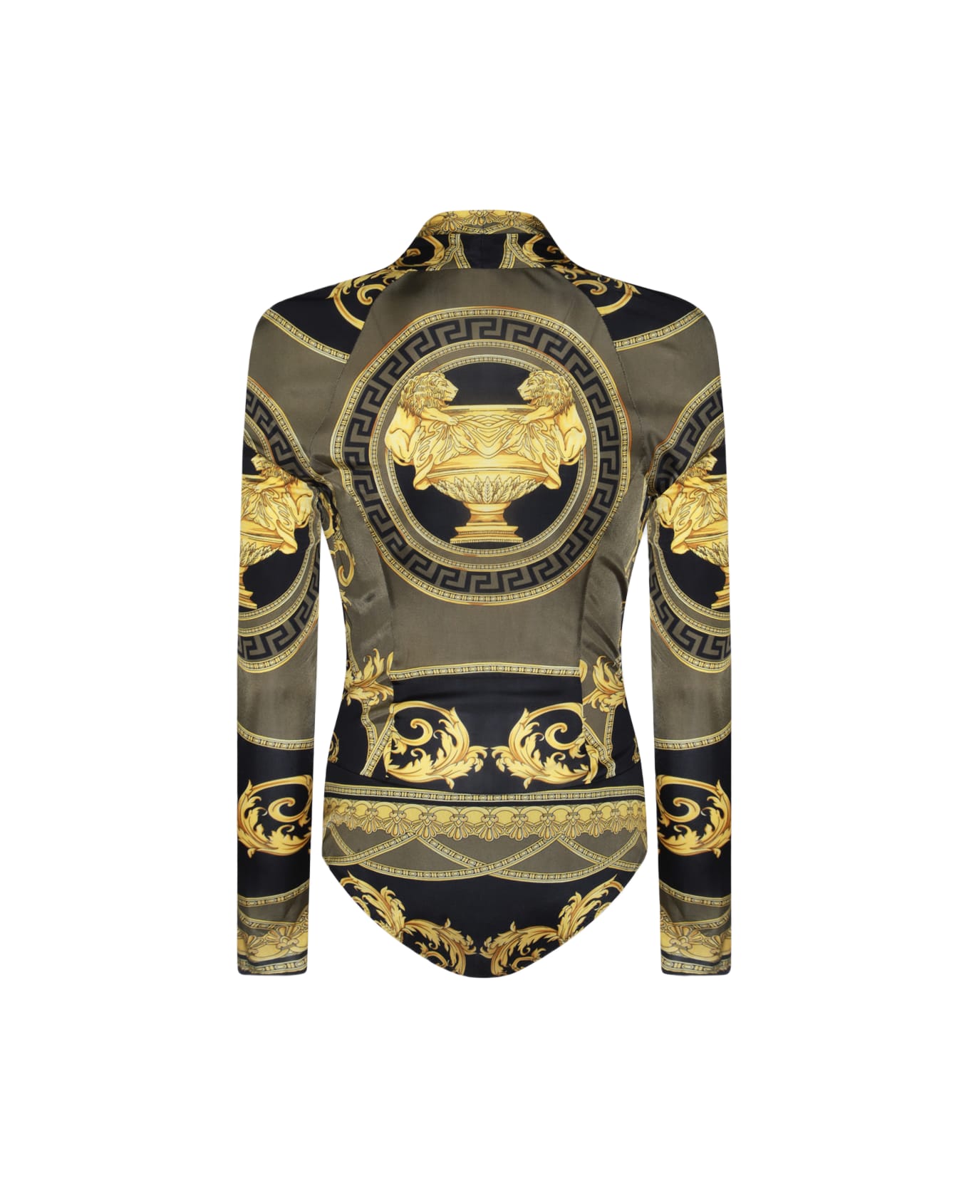 Versace Black And Gold Viscose Bodysuit - BLACK/DARK OLIVE/GOLD