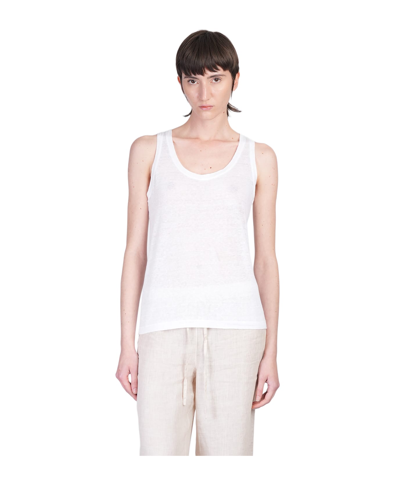 120% Lino Tank Top In White Linen - white
