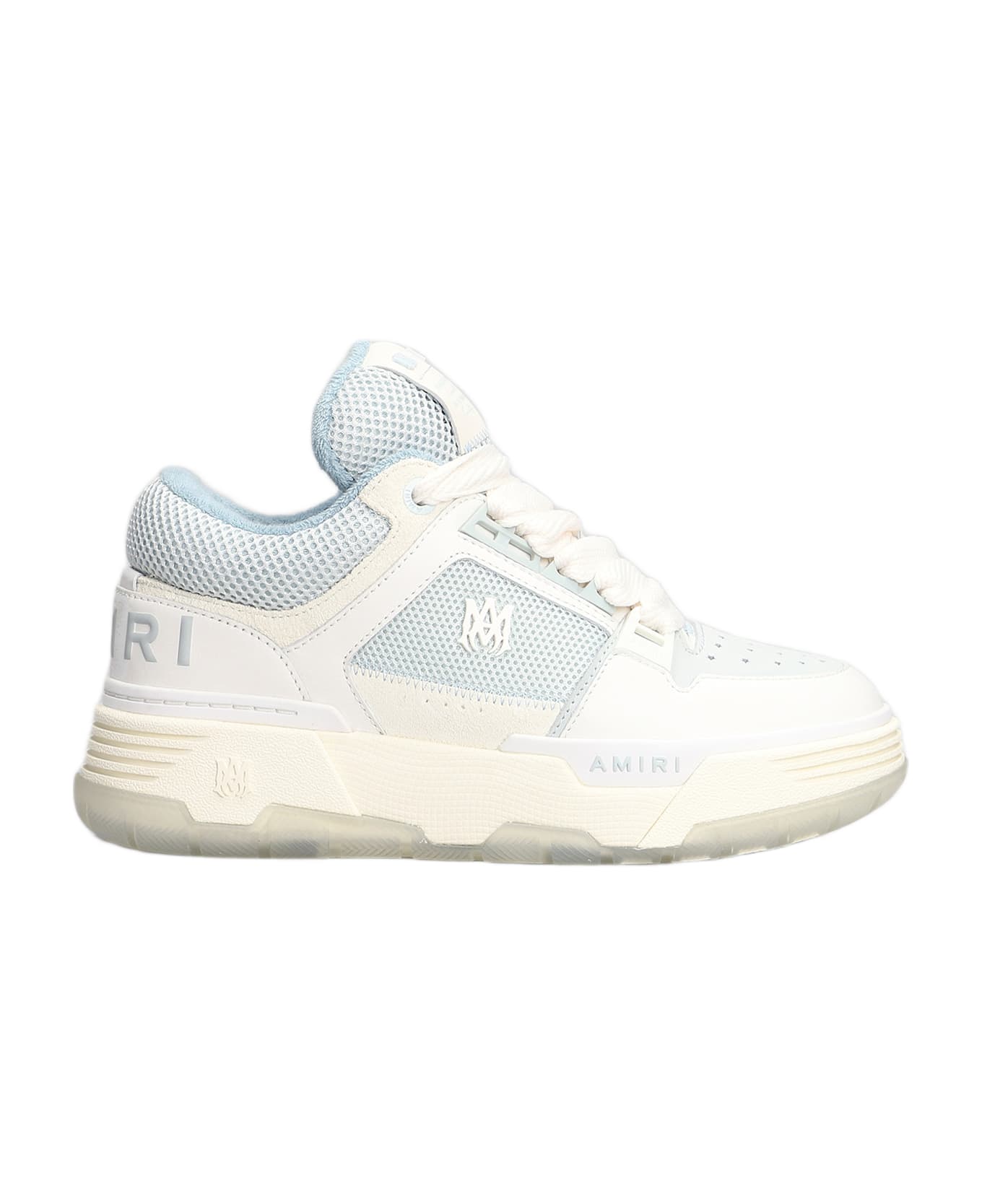 AMIRI Ma 1 Sneakers In White Leather And Fabric - ICE LIGHT BLUE
