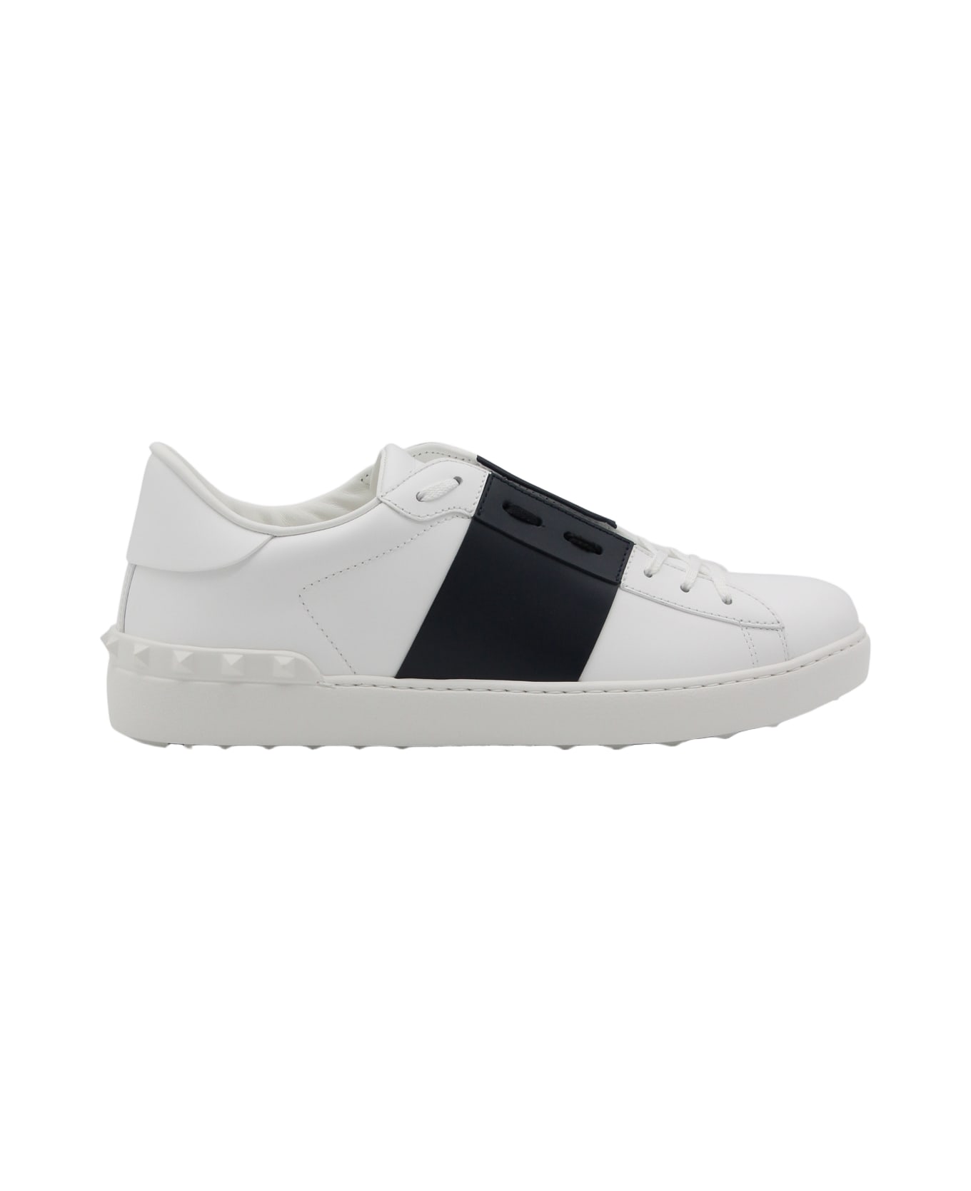 Valentino Garavani White And Blue Leather Open Sneakers - WHITE-MARINE