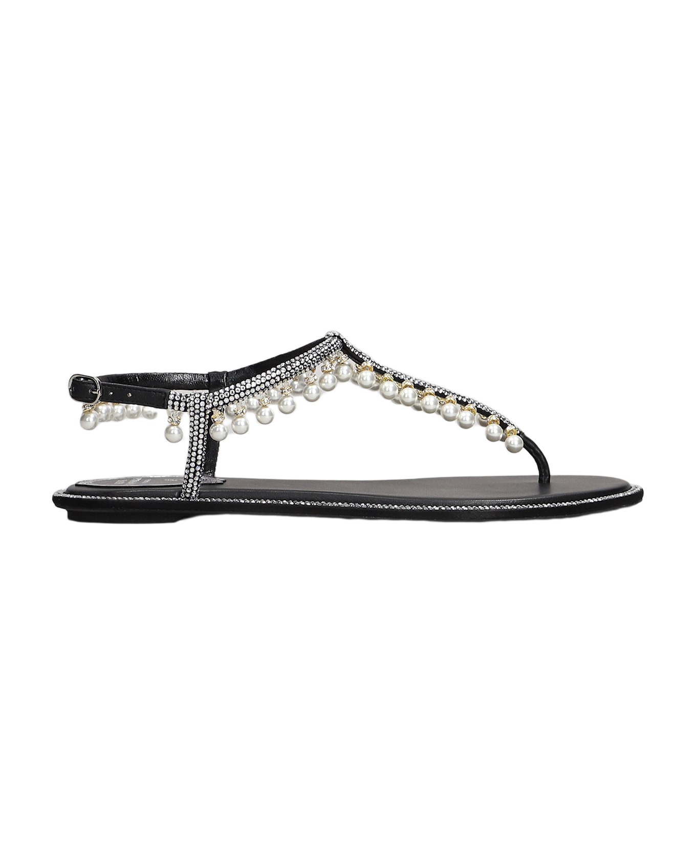 René Caovilla Diana Flats In Black Leather - black