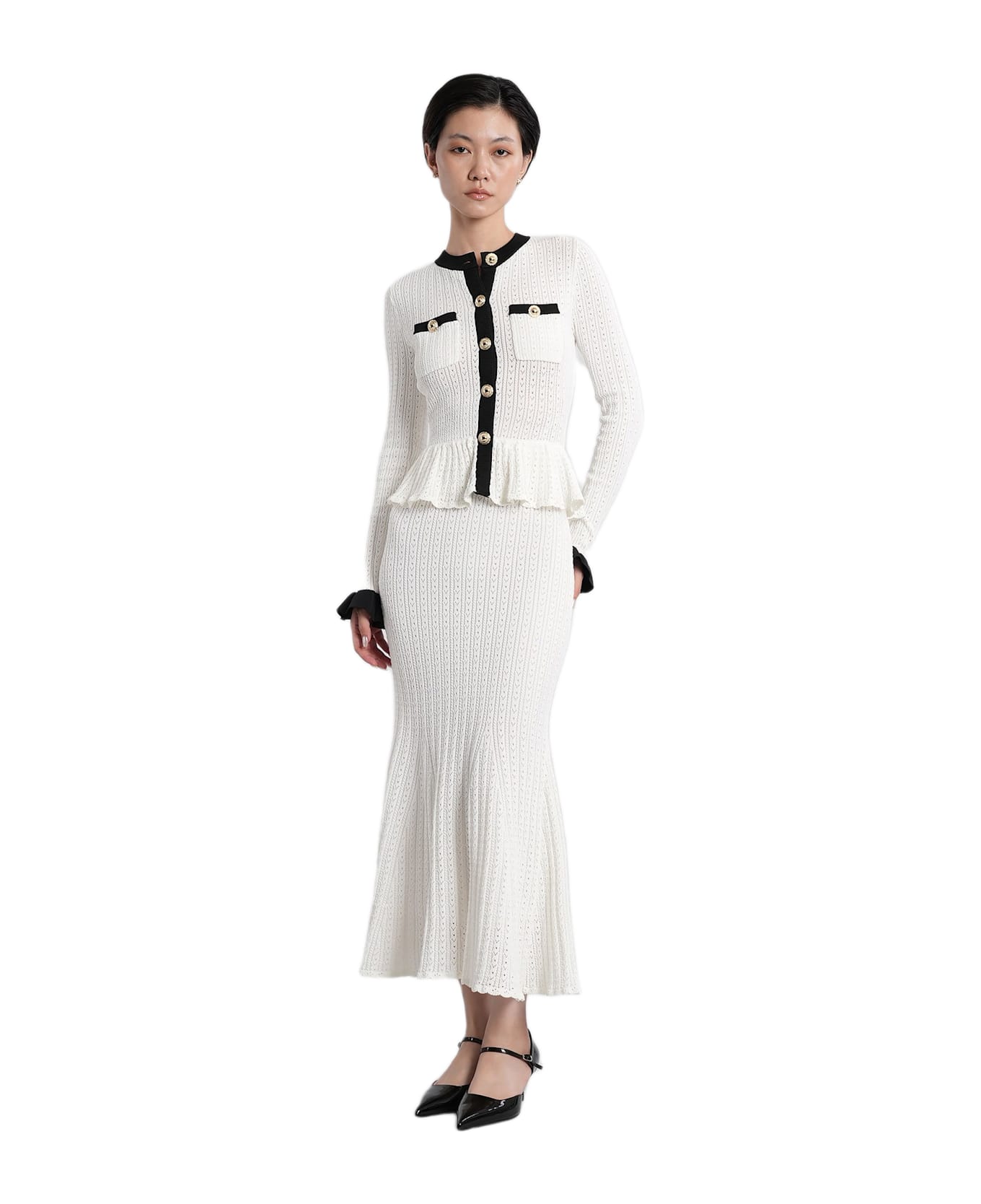 self-portrait Long Dress In White Viscose - white