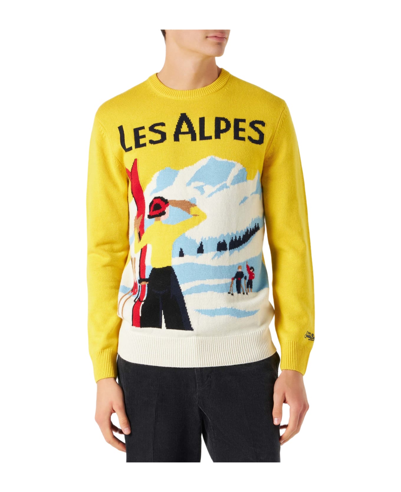 MC2 Saint Barth Man Sweater With Les Alpes Postcard - YELLOW