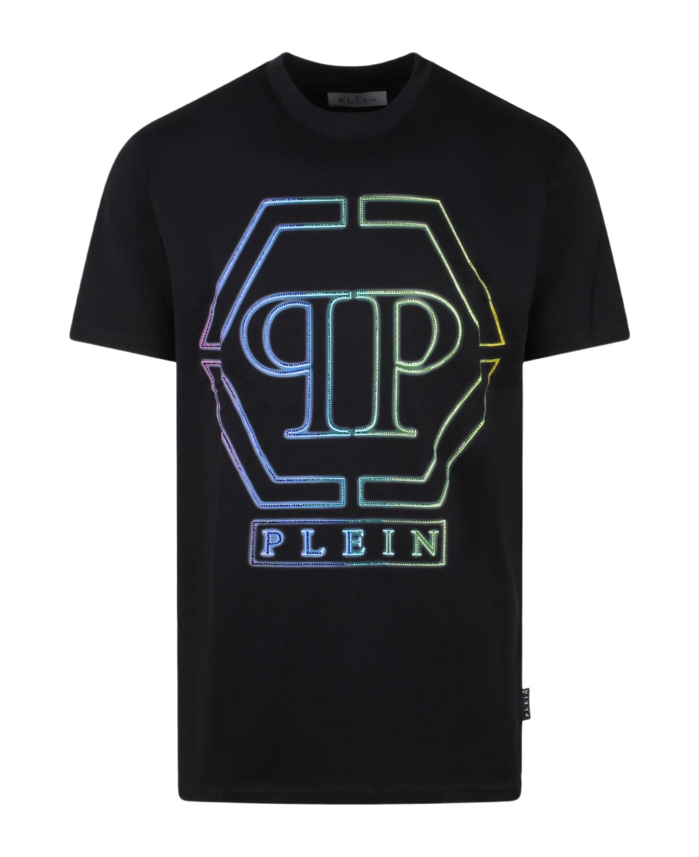 Philipp Plein Embroidered Round Neck Ss Hexagon T-shirt - Black