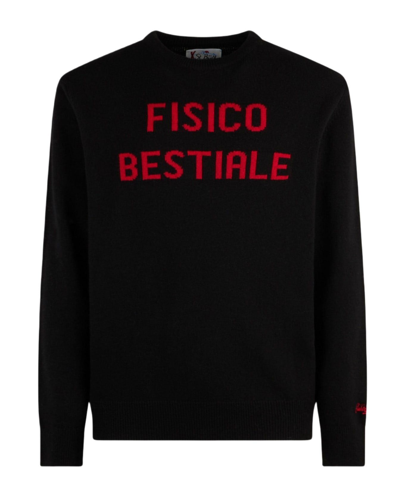 MC2 Saint Barth Man Crewneck Sweater With Fisico Bestiale Jacquard Print | Niki Dj Special Edition - BLACK