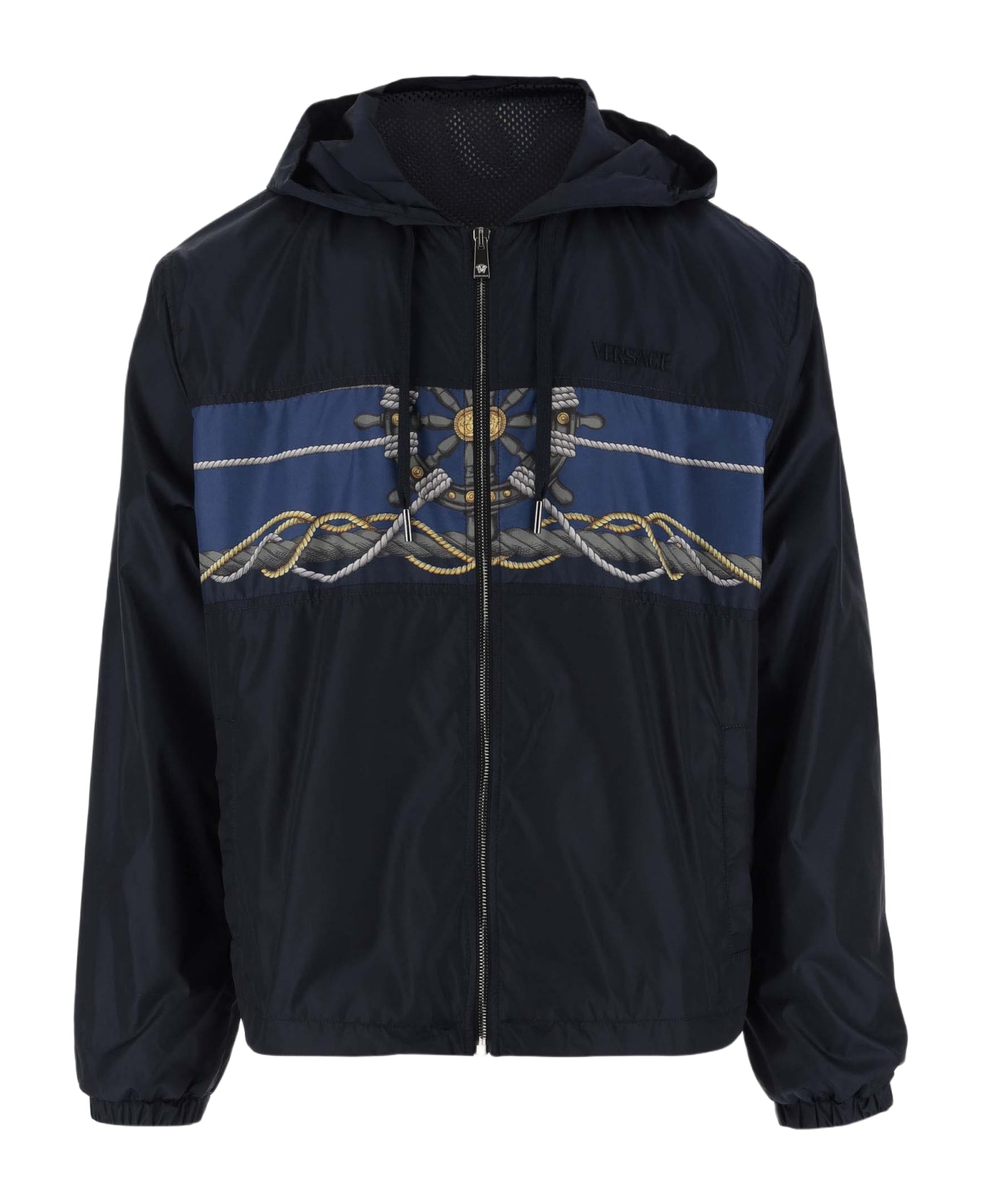 Versace Nylon Jacket With Versace Nautical Pattern - Blu navy+oro
