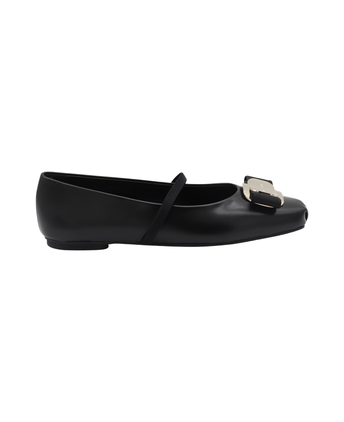 Ferragamo Black Leather Flats - Black