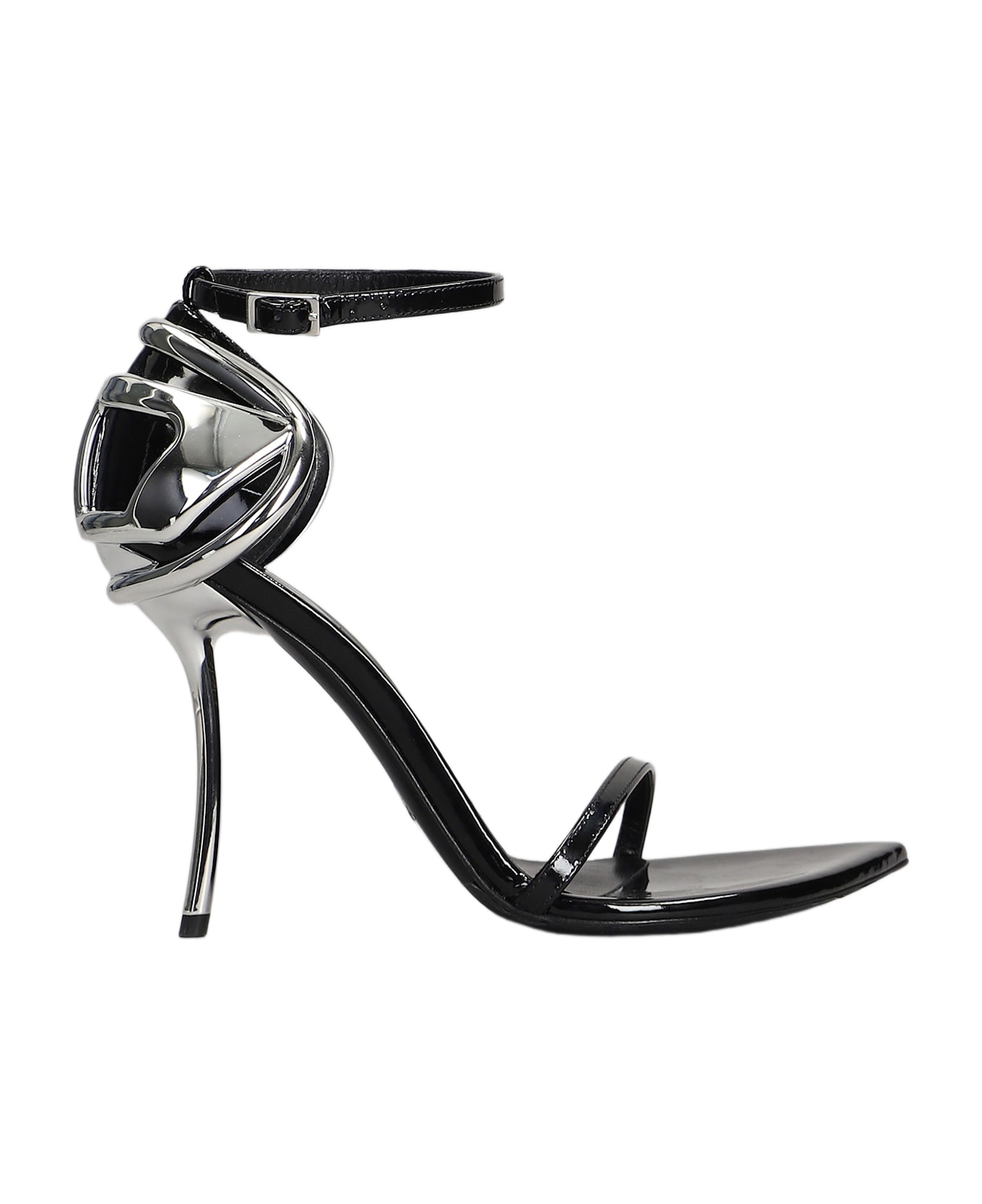 Diesel D Ten&half P Sandals In Black Patent Leather - black