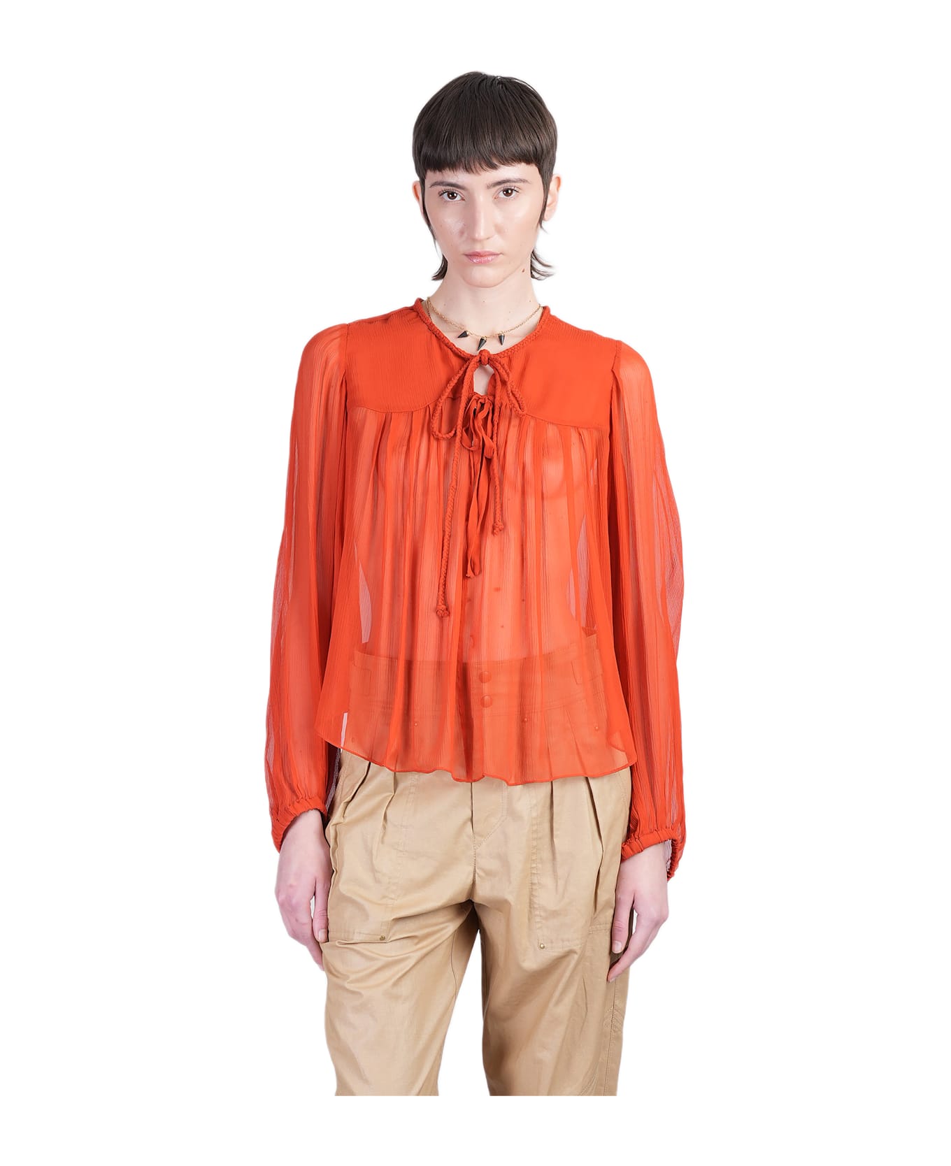 Isabel Marant Ametissa Blouse In Orange Silk - orange