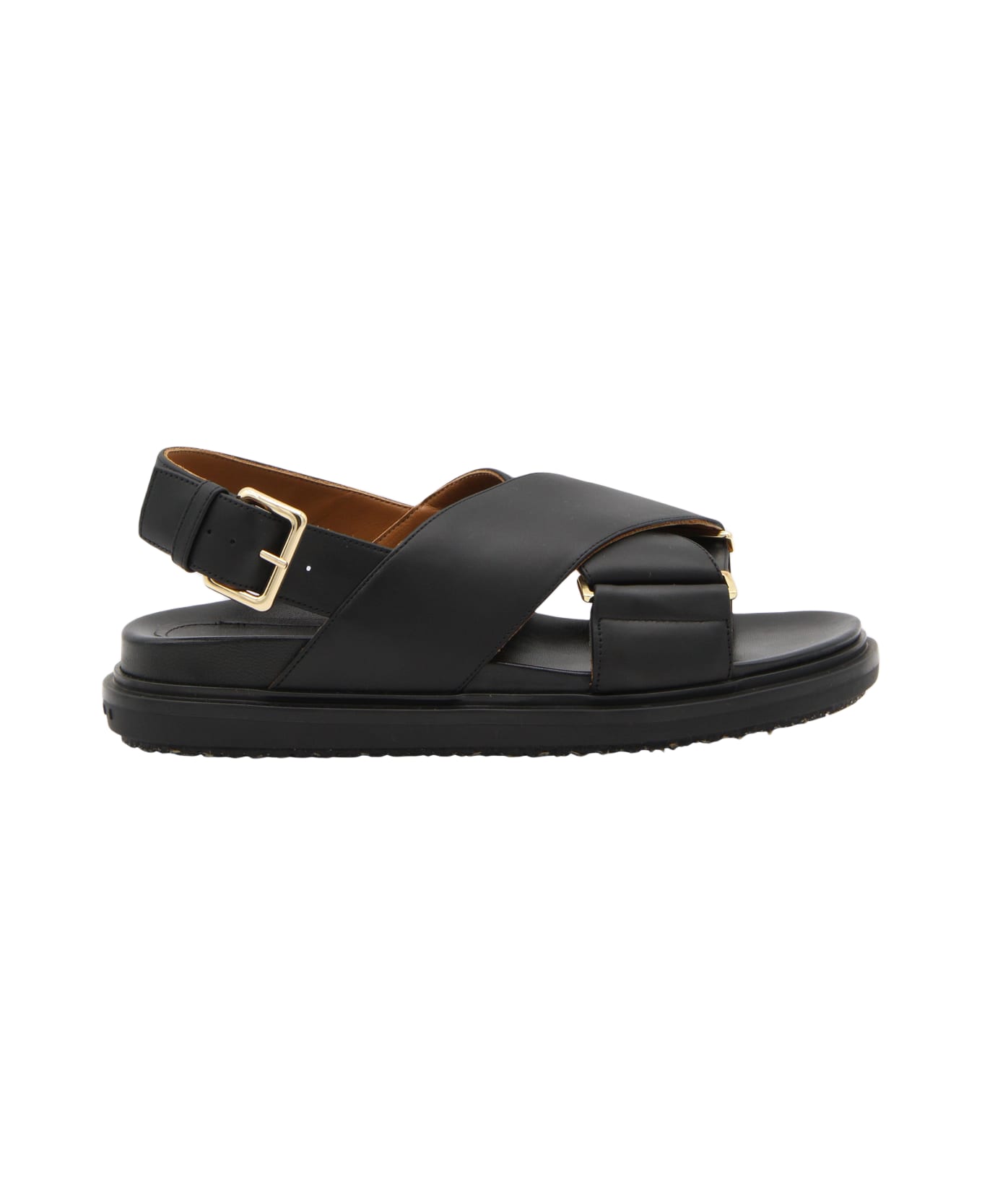 Marni Black Leather Fussbet Sandals - Black