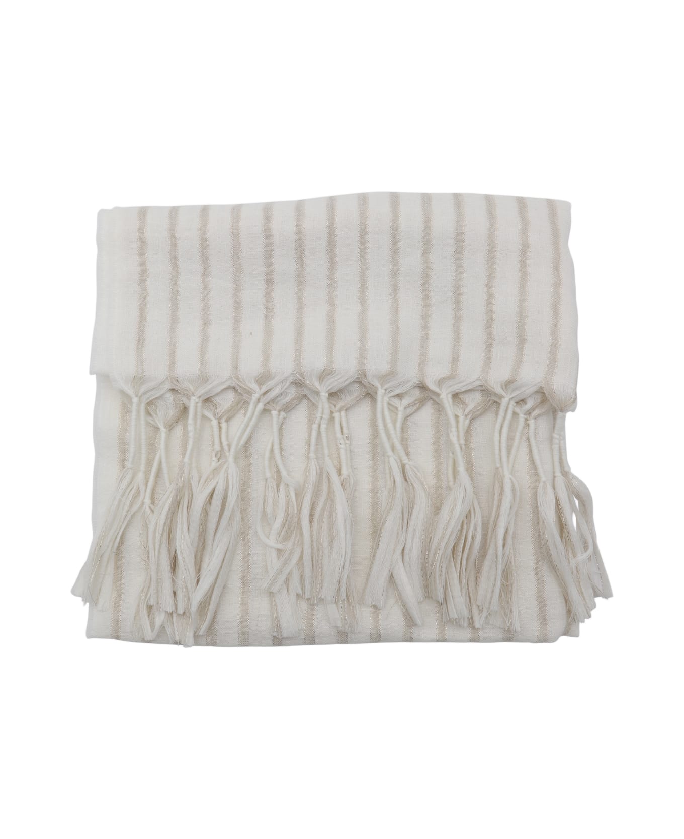 Brunello Cucinelli White Wool Scarves - BIANCO+BEIGE+ORO