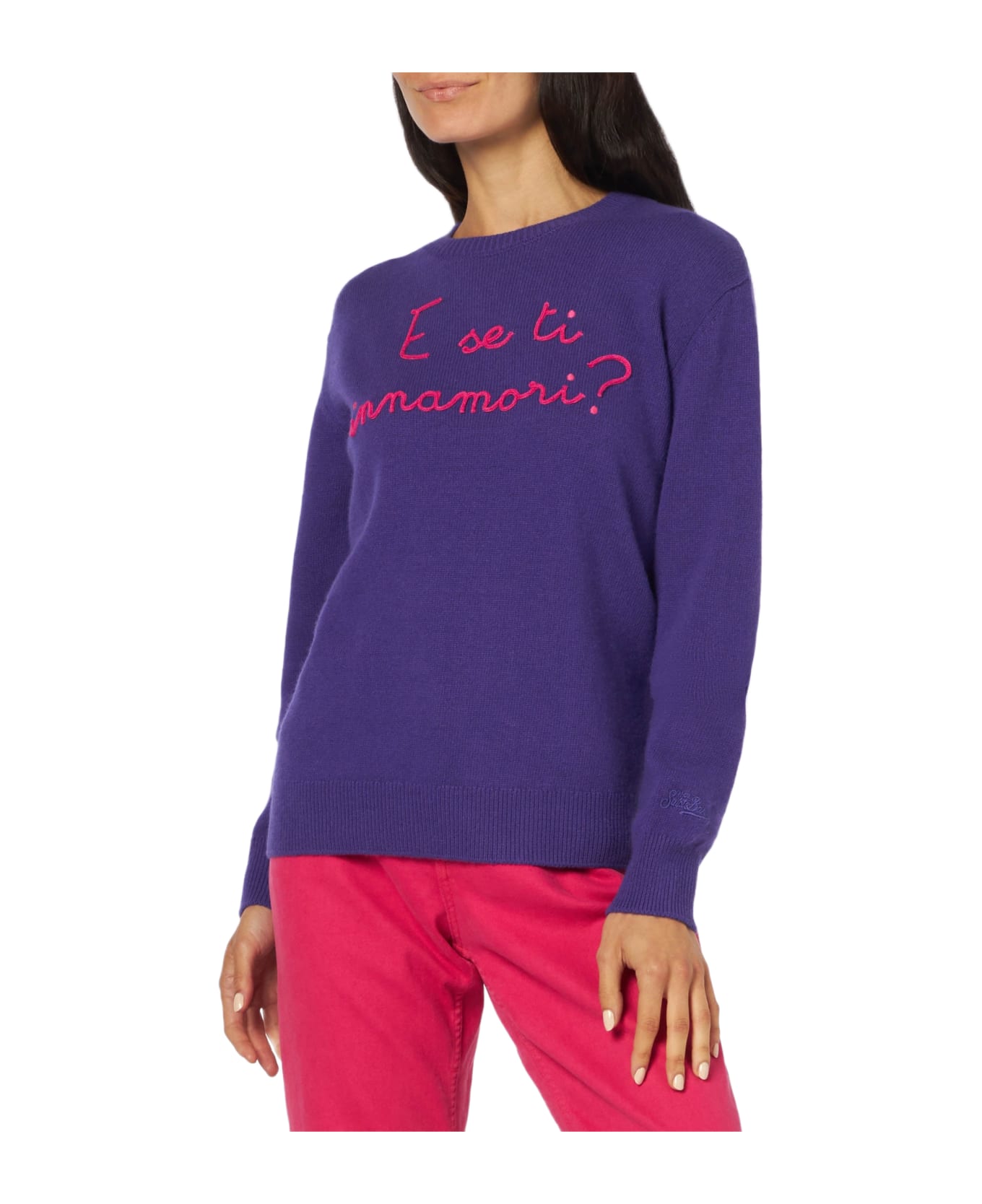 MC2 Saint Barth Woman Crewneck Purple Sweater With E Se Ti Innamori? Embroidery | Niki Dj Special Edition - PINK