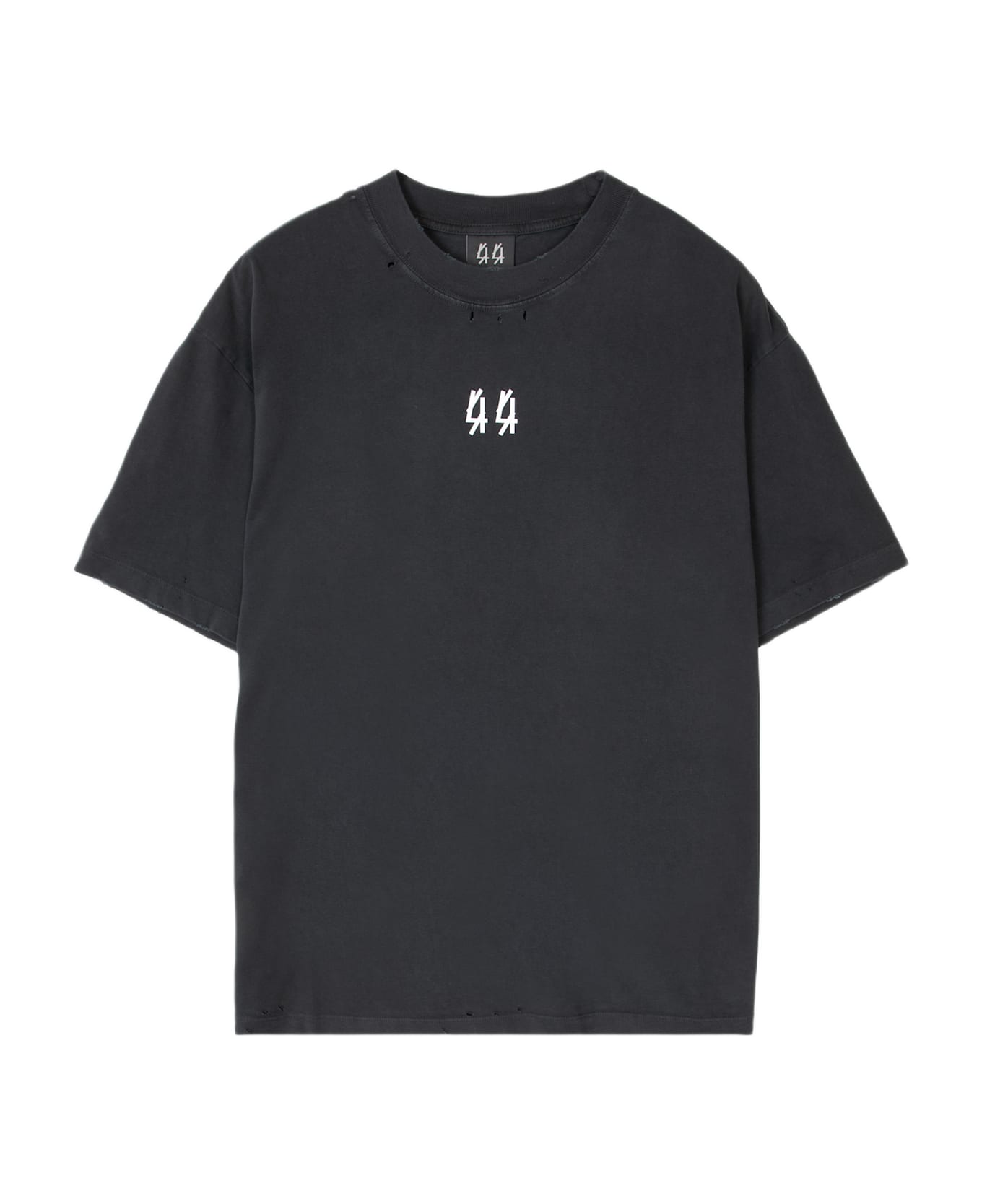 44 Label Group Tee New Bobai Black stone-washed cotton t-shirt with back graphic print - Stone Karanlink Tee - Nero