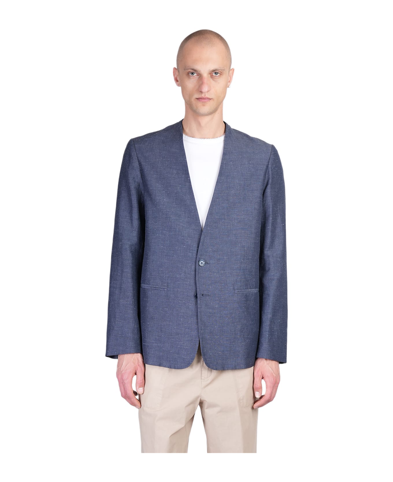 Mauro Grifoni Blazer In Blue Linen - blue