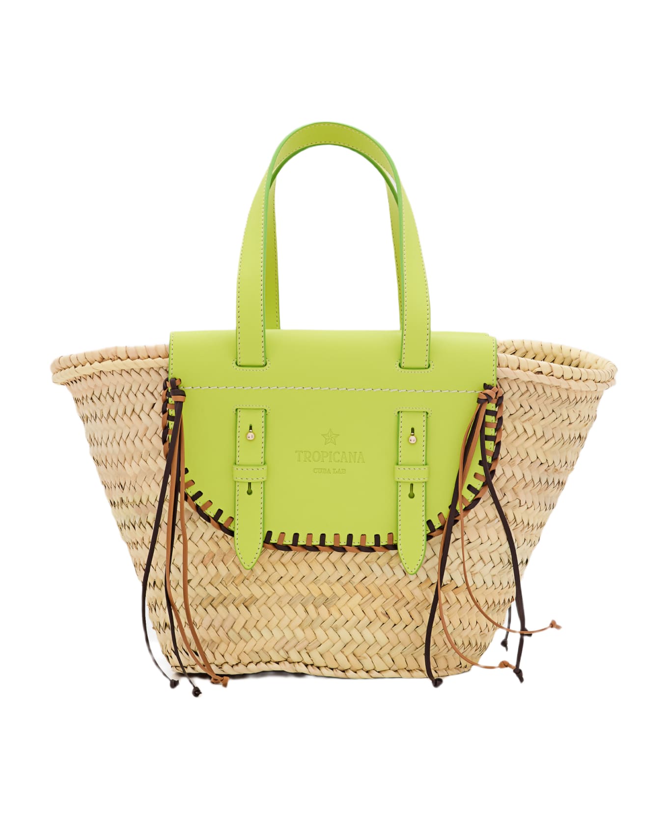 Cuba Lab Tropicana Straw And Leather Tote Bag - Green