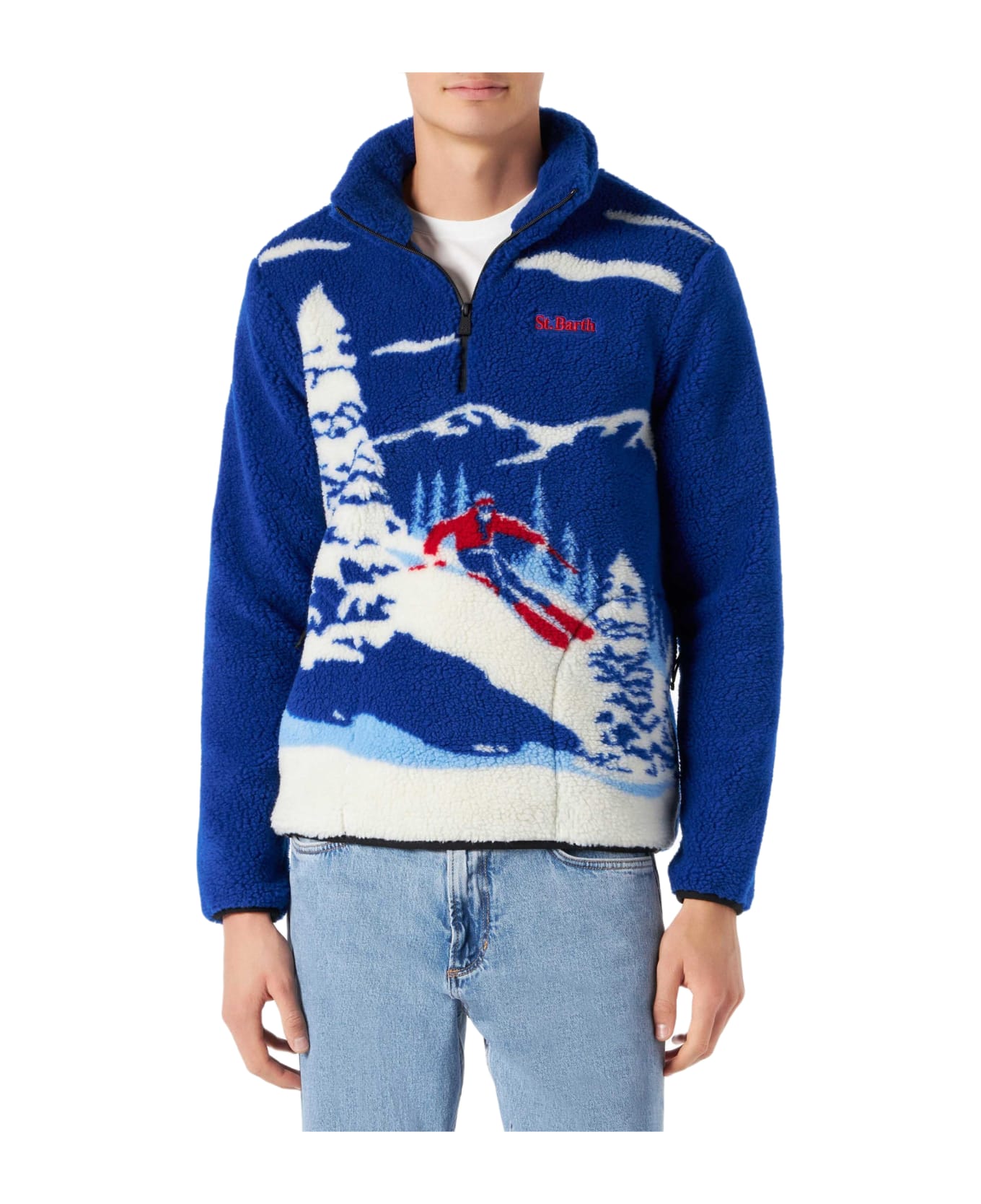 MC2 Saint Barth Man Sherpa Fleece Jacket With Mountain Pattern
