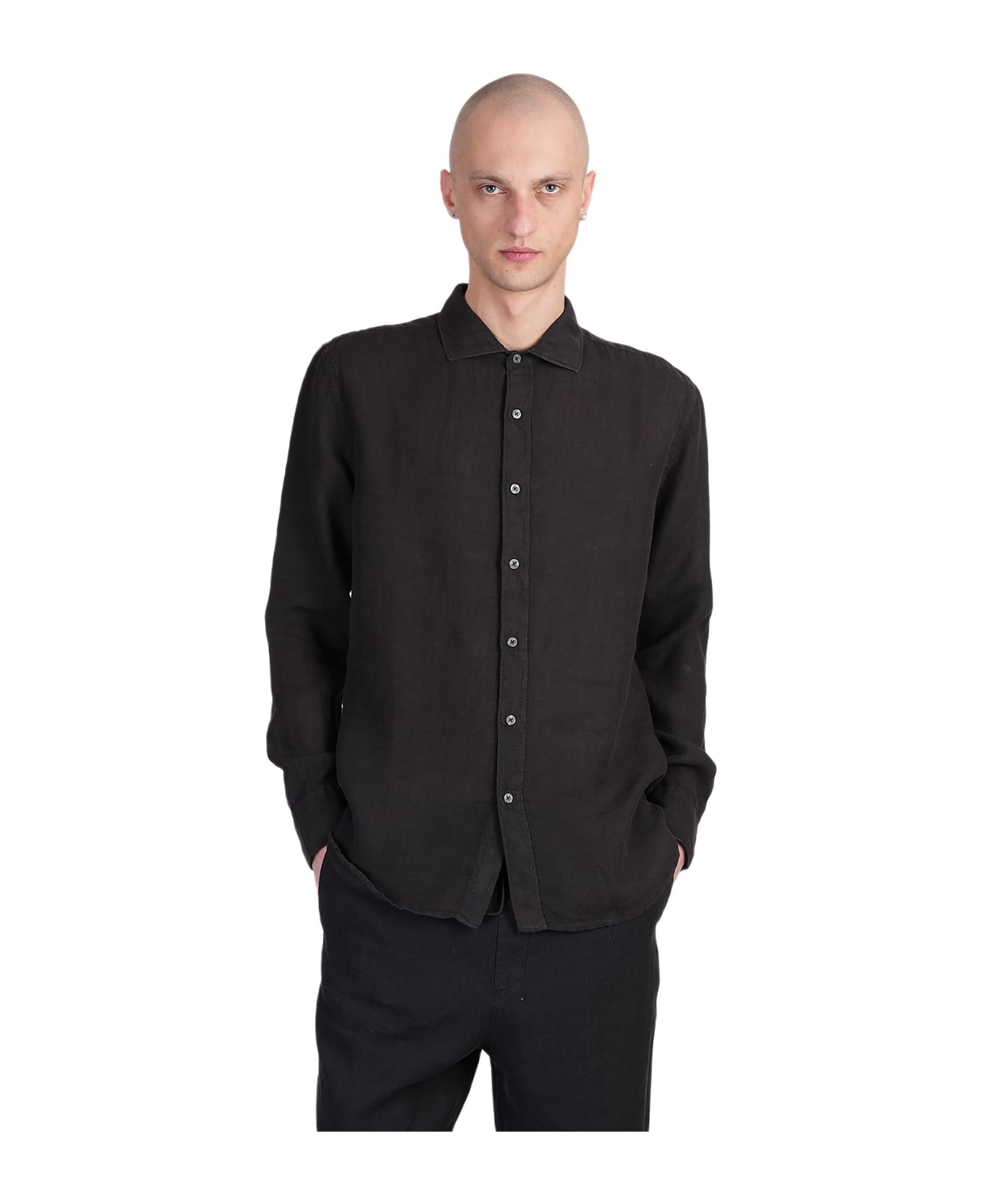 120% Lino Shirt In Black Linen - black シャツ