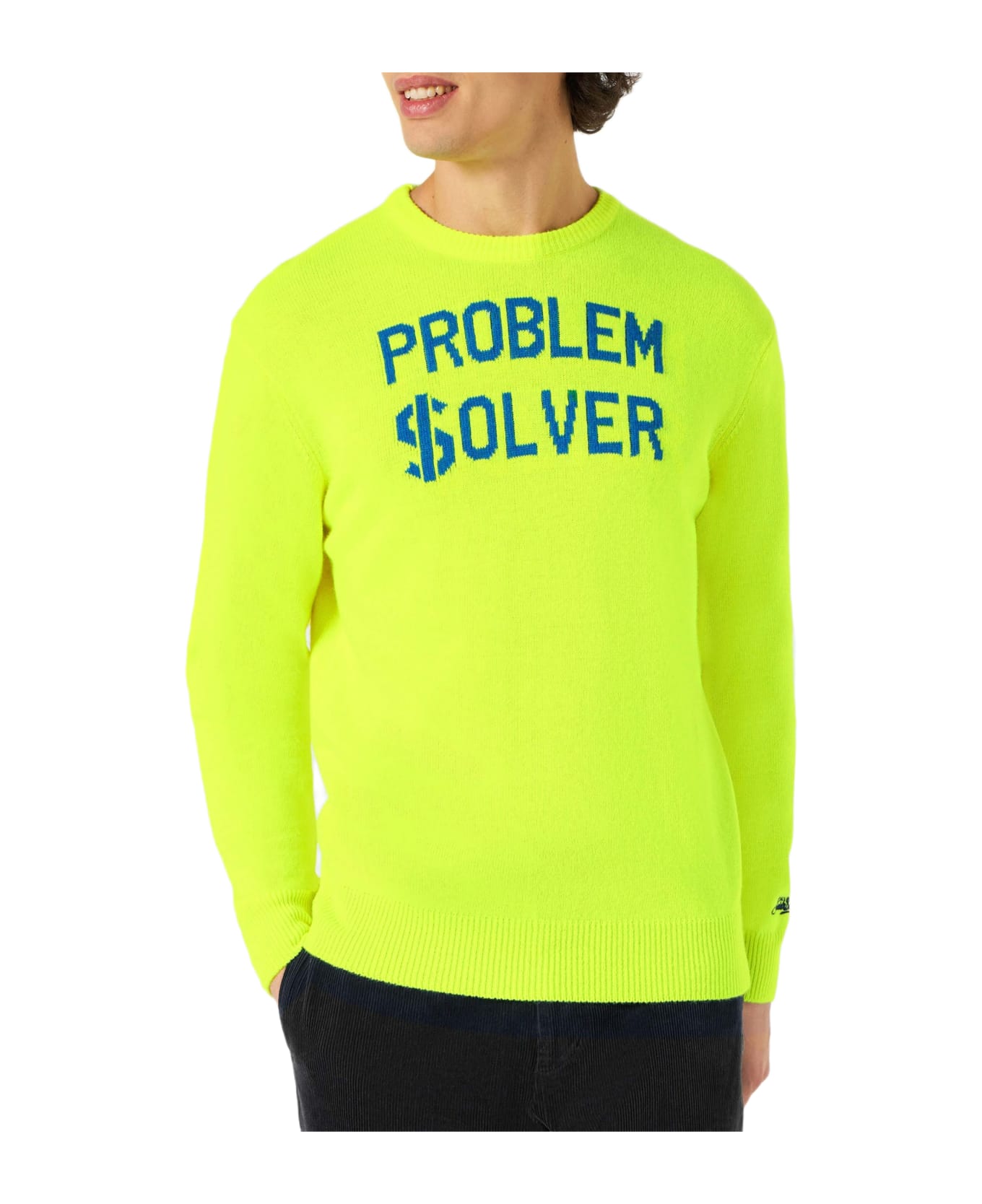 MC2 Saint Barth Man Fluo Yellow Sweater With Problem $olver Print - YELLOW