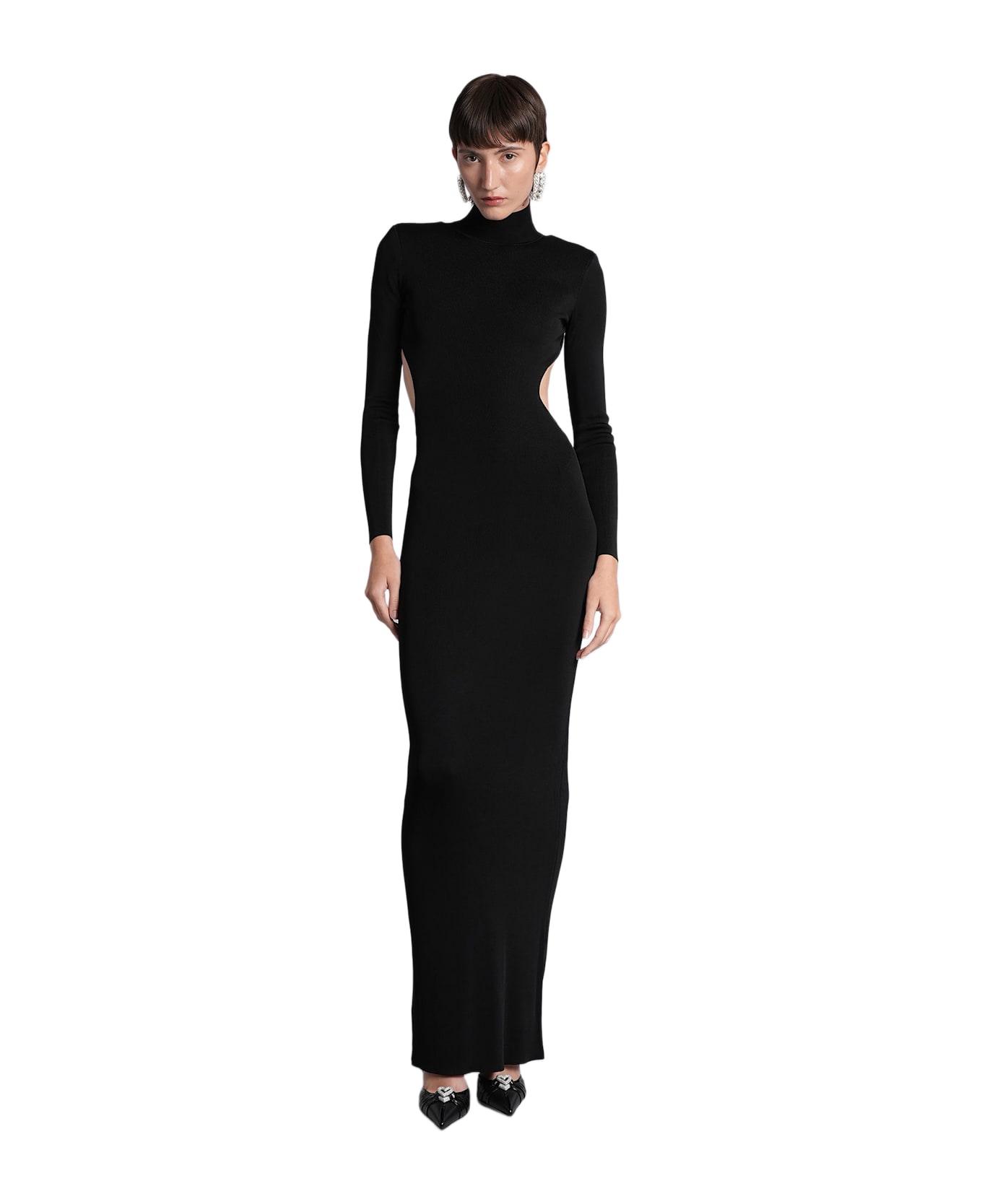 self-portrait Long Dress In Black Viscose - black