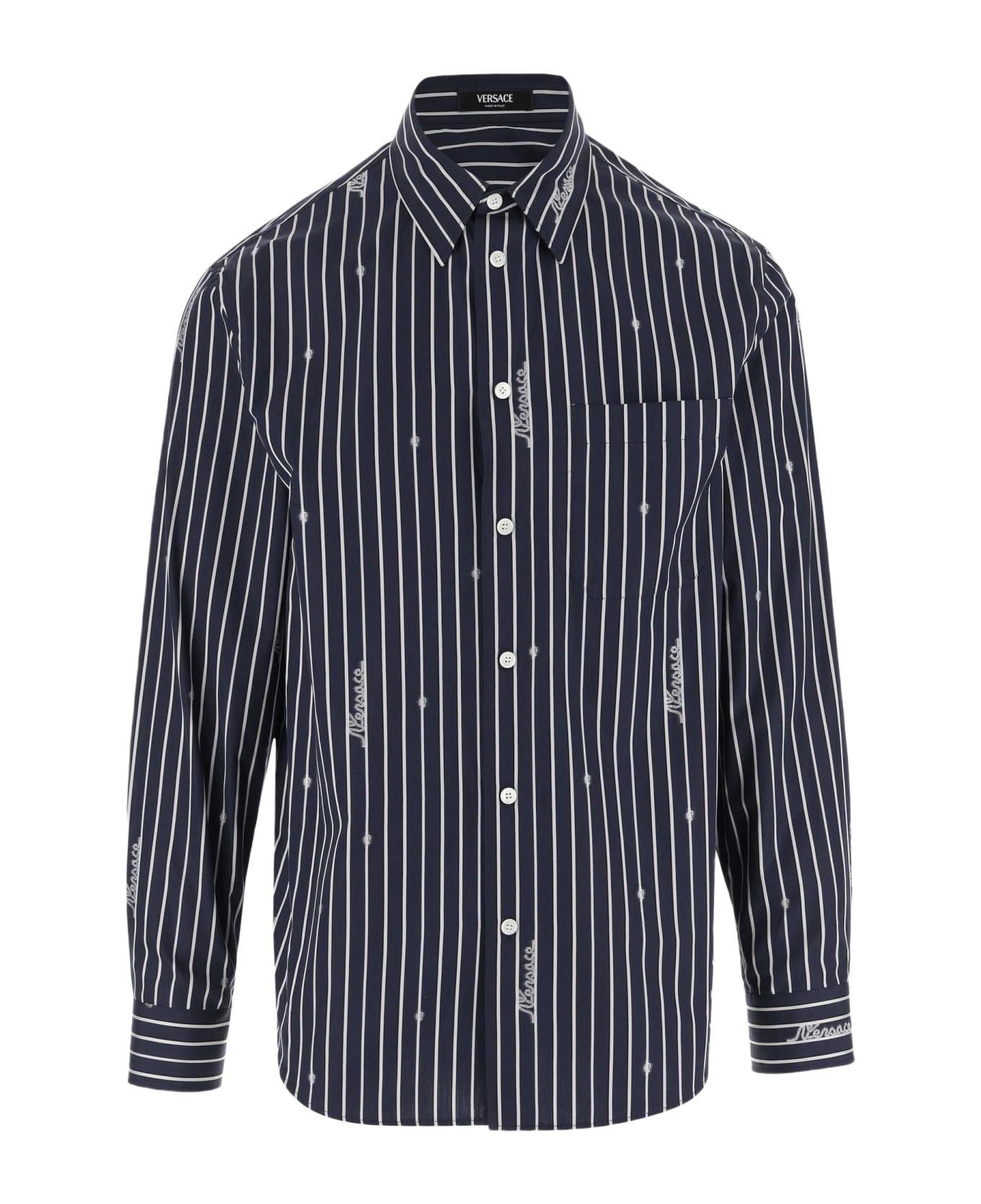 Versace Nautical Stripe Pattern Cotton Shirt - Blue