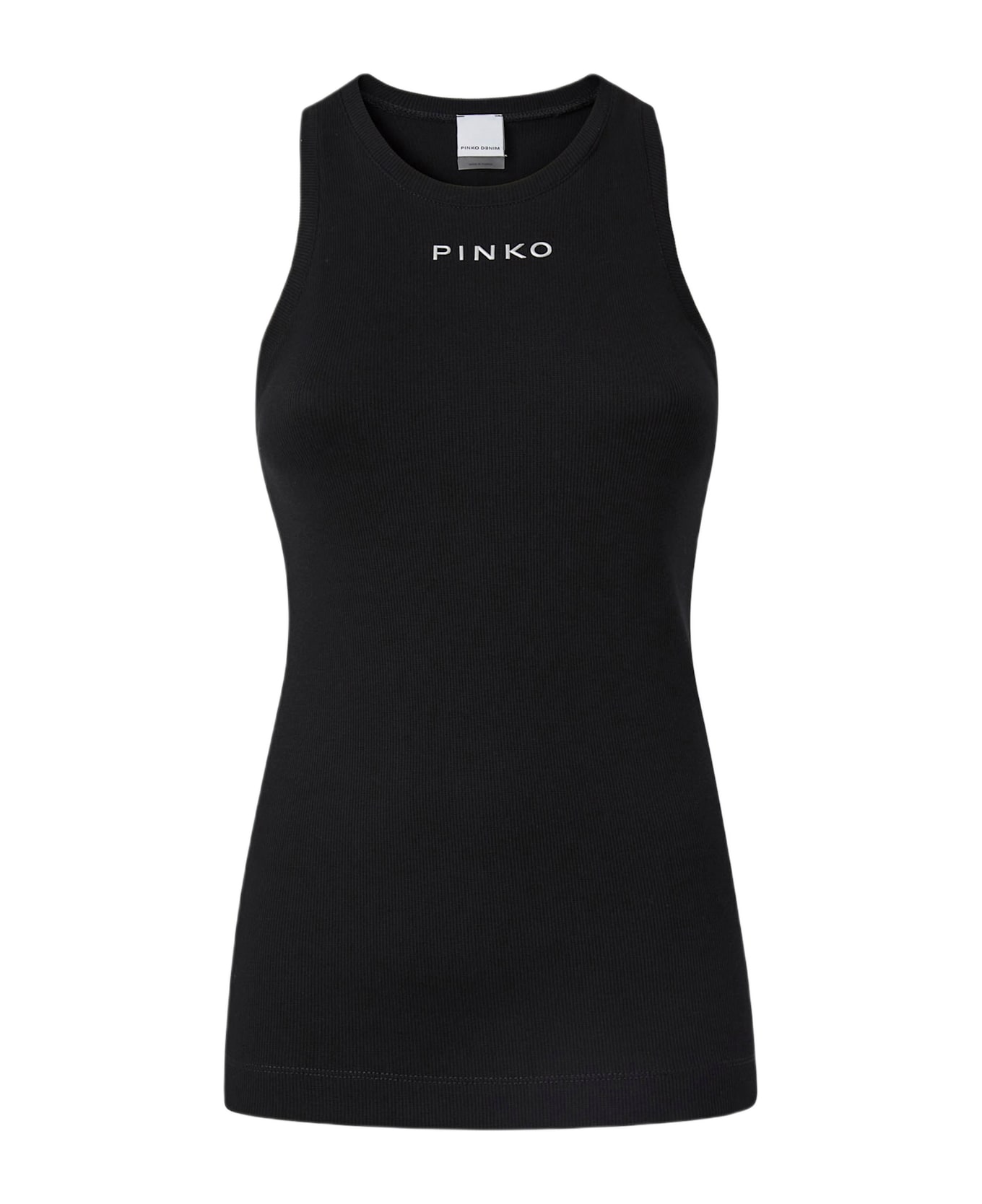 Pinko Ribbed Knit Tank Top With Logo - Black