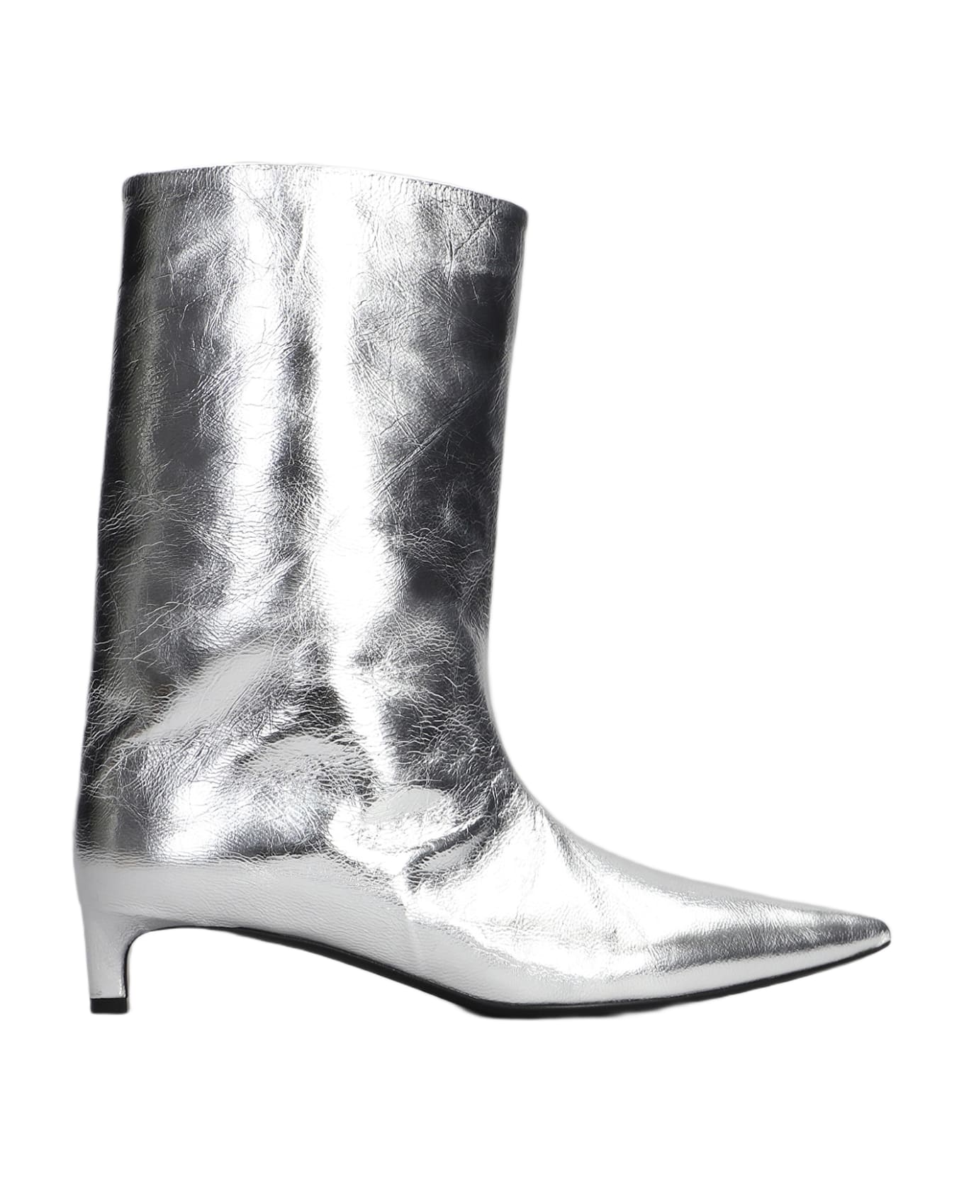 Jil Sander Low Heels Ankle Boots In Silver Leather - silver