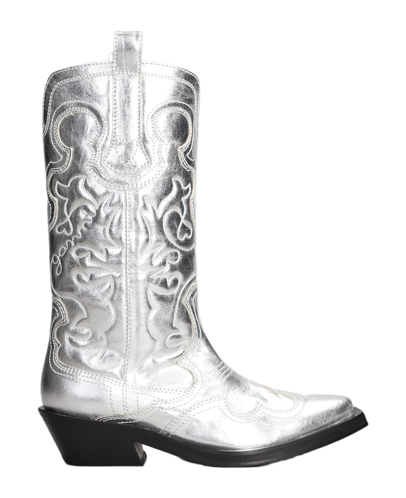 Ganni Texan Boots In Silver Polyester - silver ブーツ