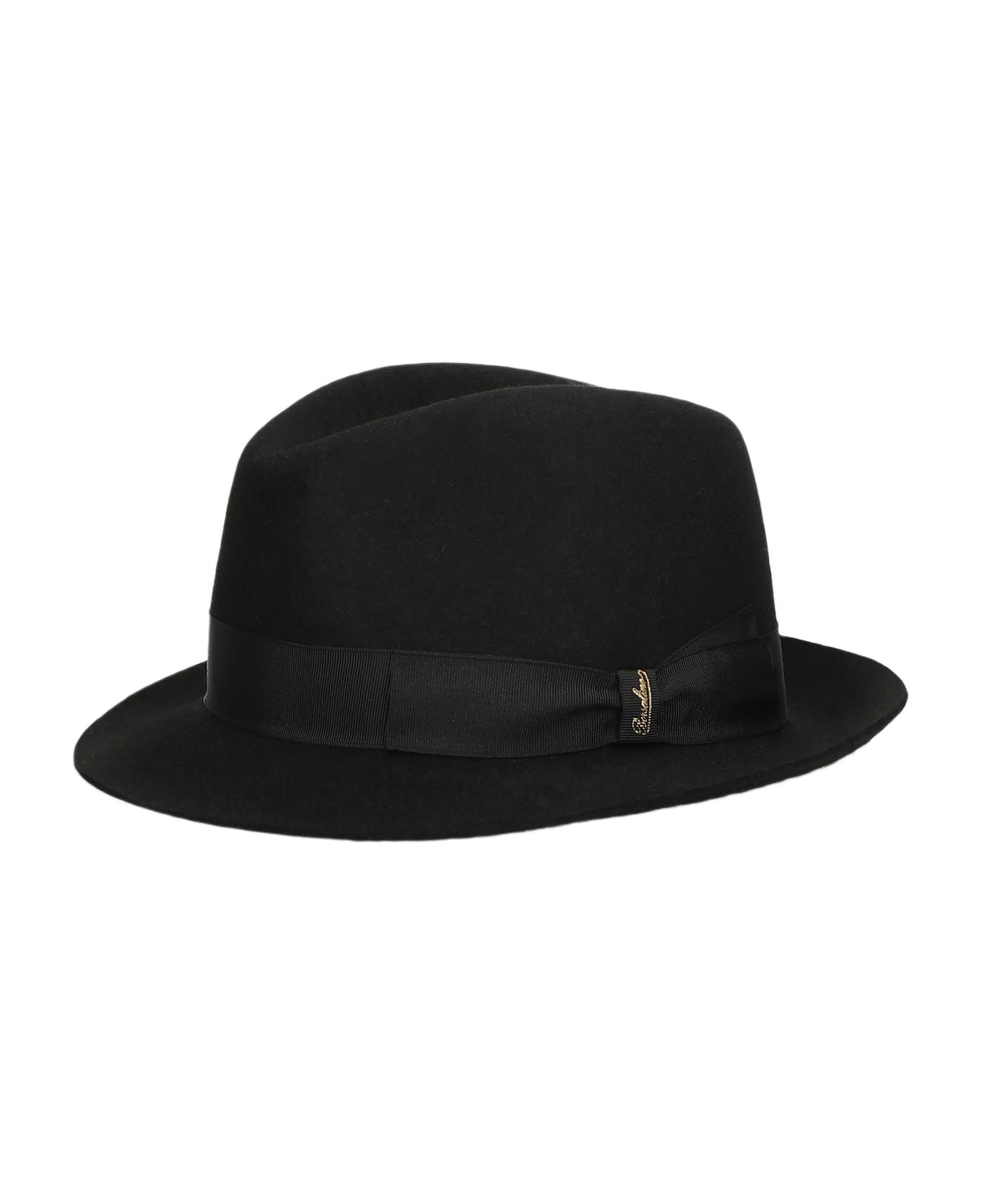 Borsalino Trilby Brushed Felt Small Brim - BLACK, TONE ON TONE HATBAND