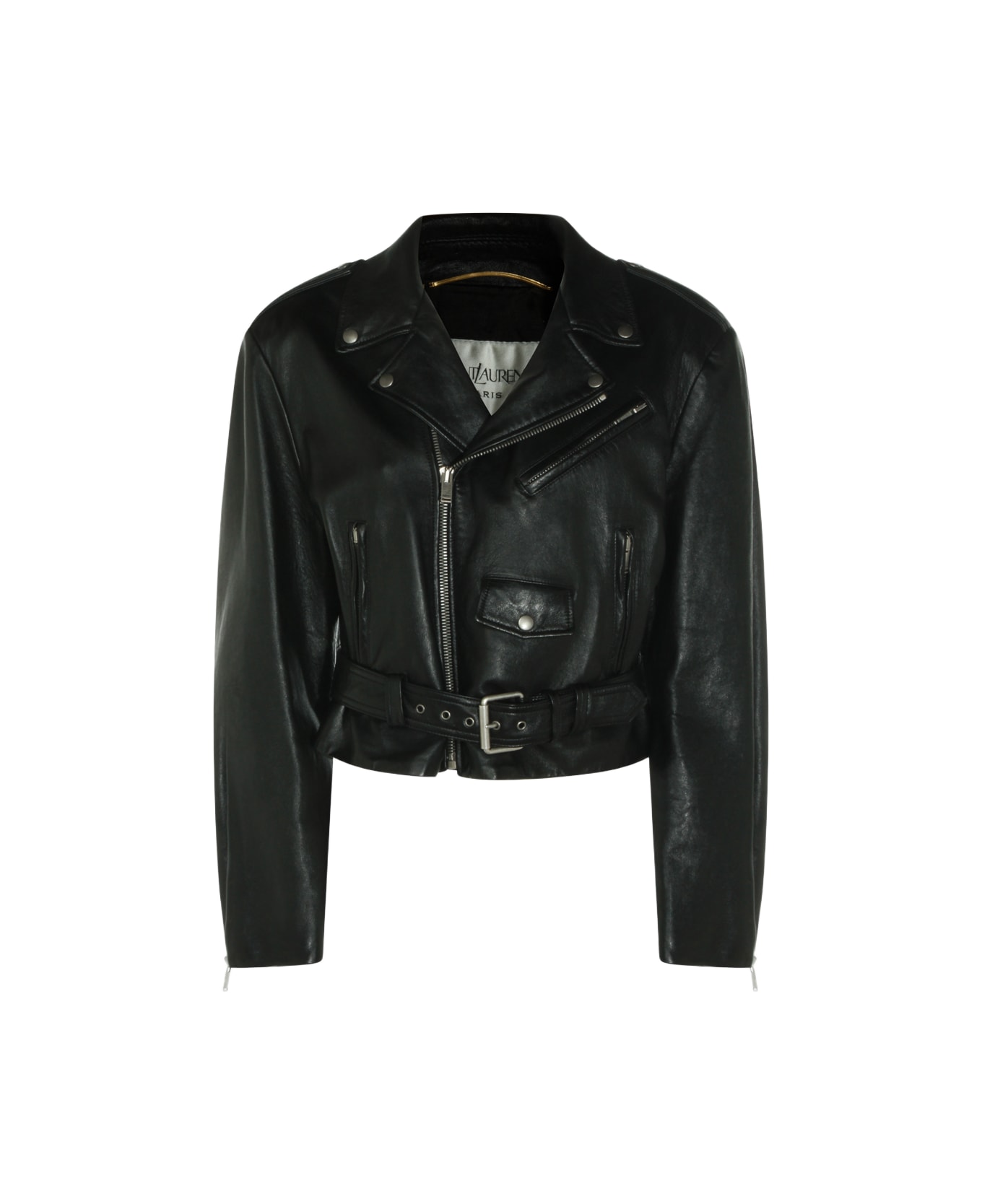 Saint Laurent Black Leather Jacket - Light Grey