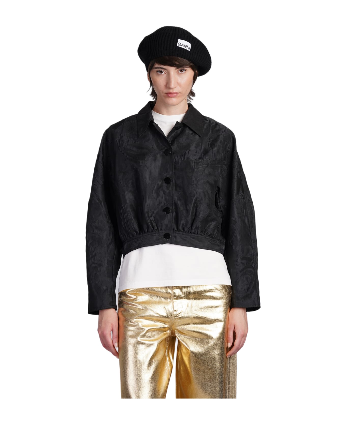 Ganni Casual Jacket In Black Polyester - black