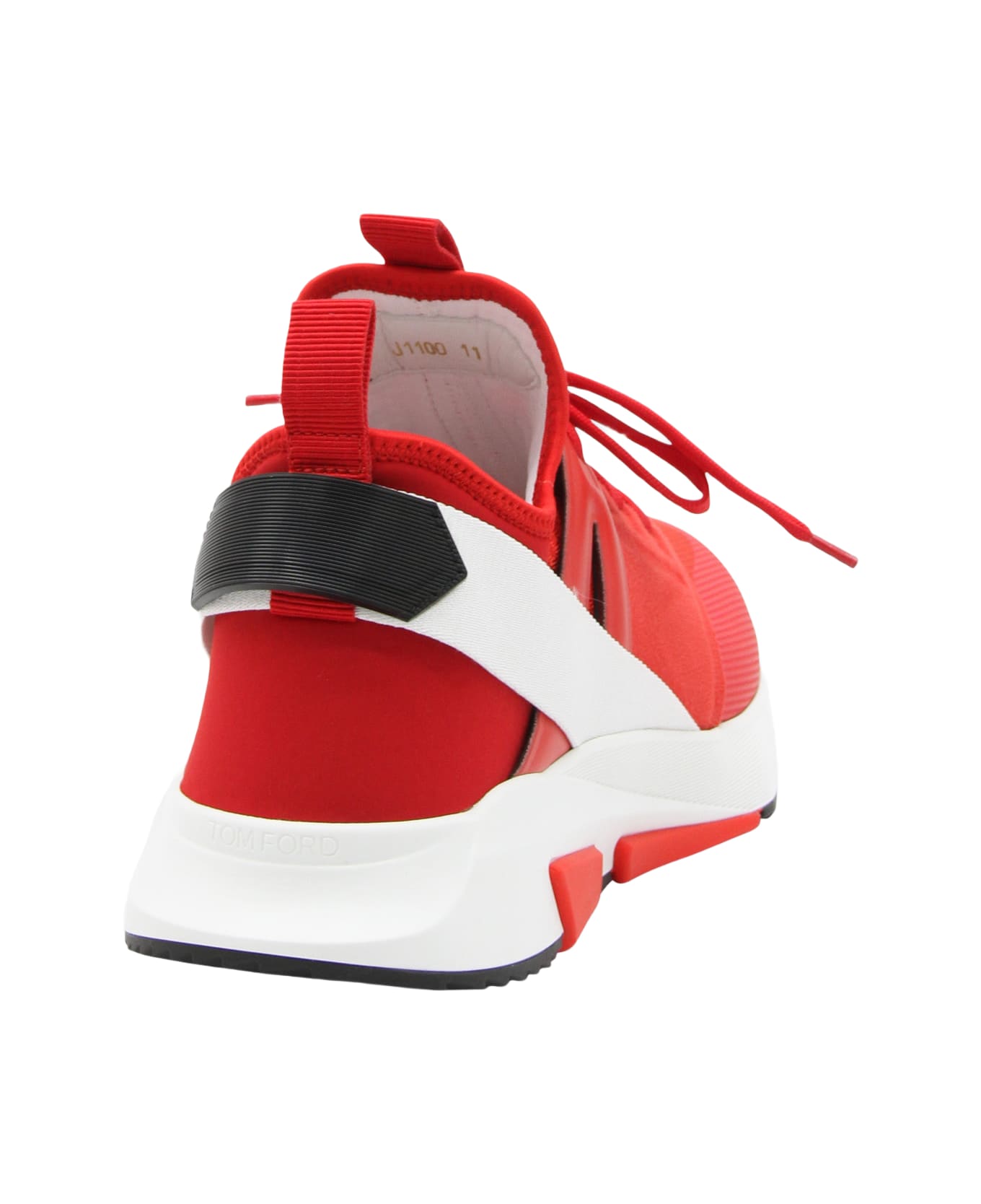Tom Ford Red Canvas, White And Black Leather Alcantara Sneakers - White