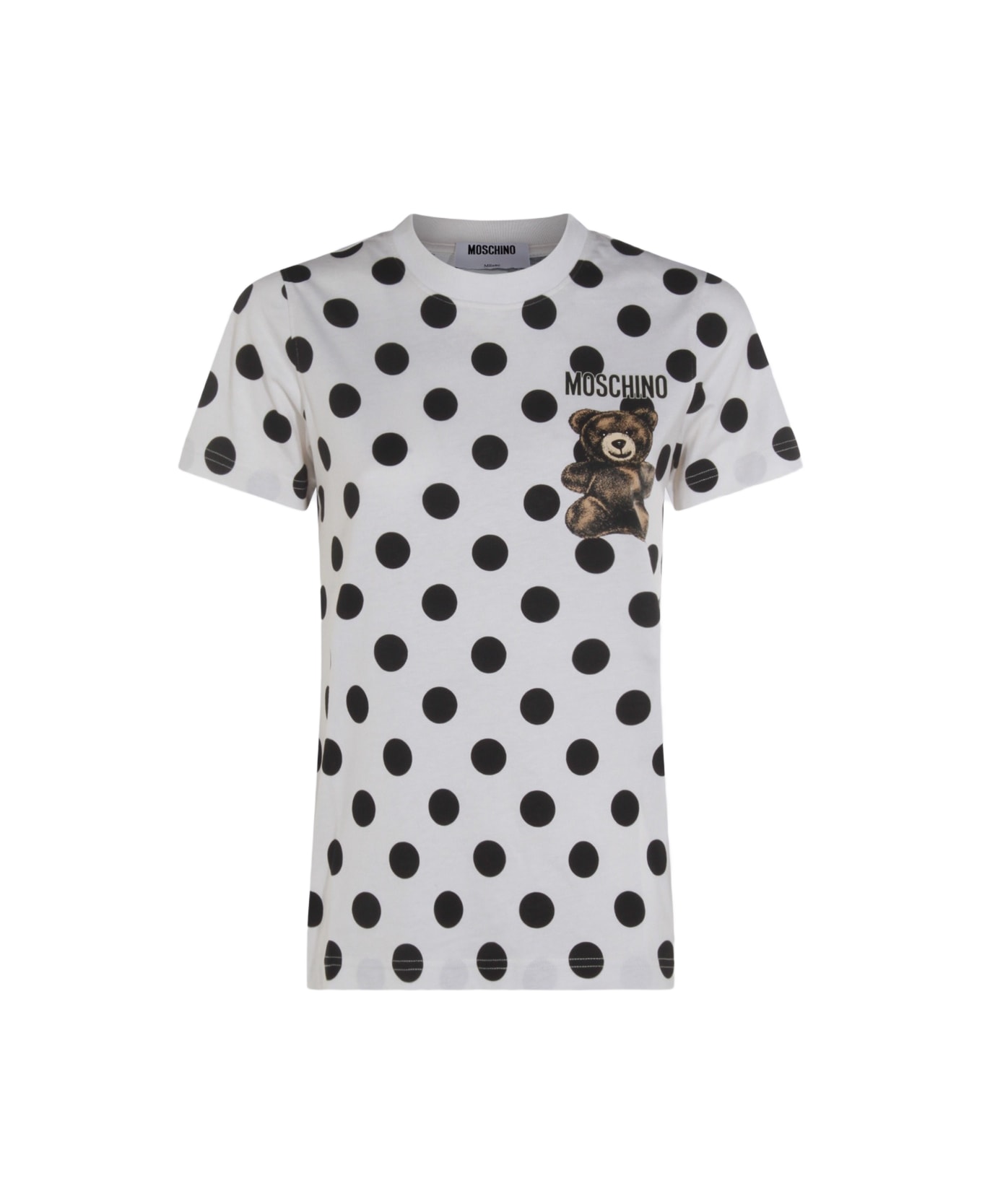 Moschino White And Black Cotton T-shirt - Ivory