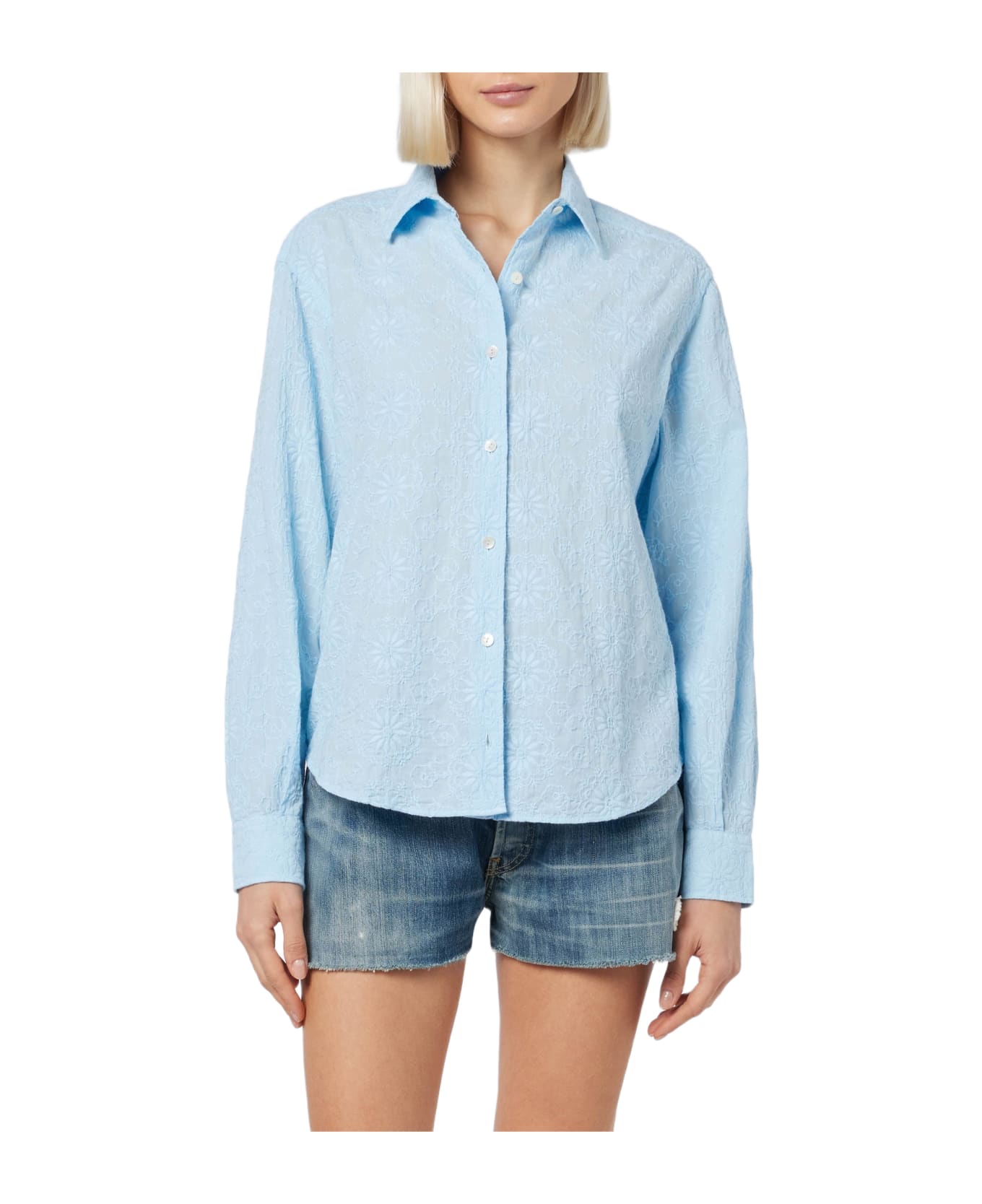 MC2 Saint Barth Woman Classic Sangallo Cotton Shirt Meredith - SKY