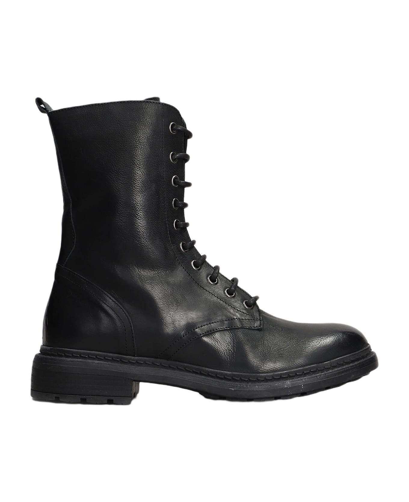 Julie Dee Combat Boots In Black Leather - black