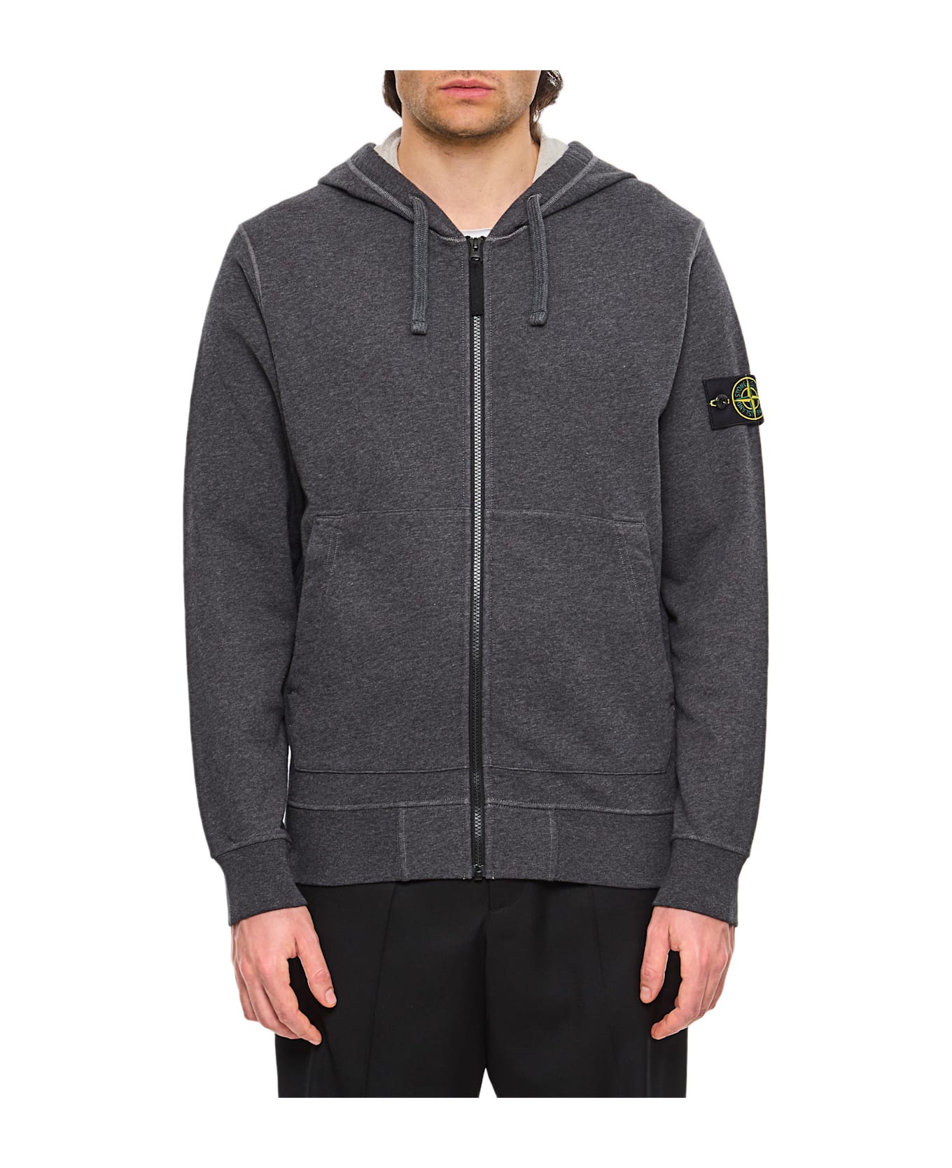 Stone Island Zip-up Hoodie With Drawstring - Grey ニットウェア