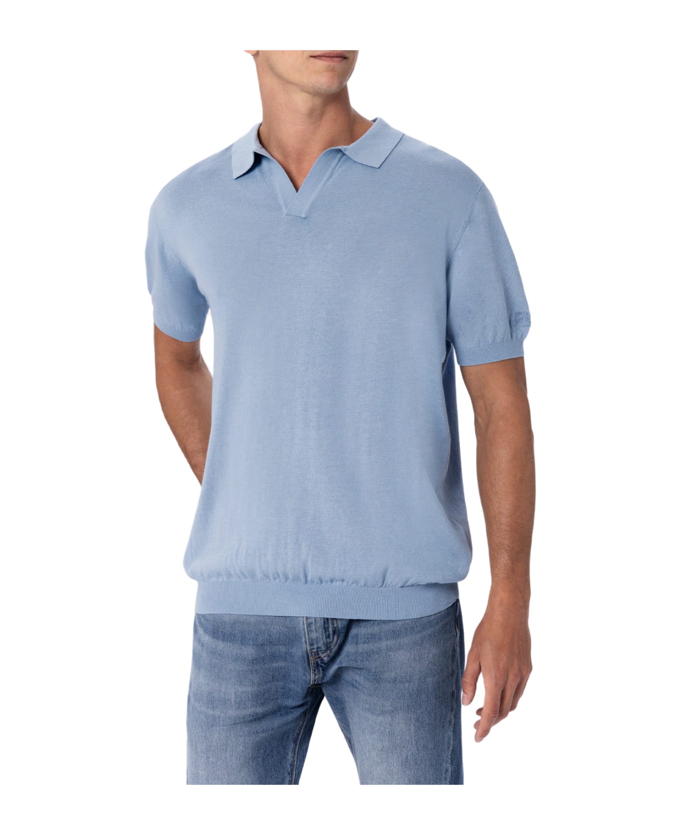 MC2 Saint Barth Light Blue Buttonless Knitted Polo Shirt Sloan - SKY